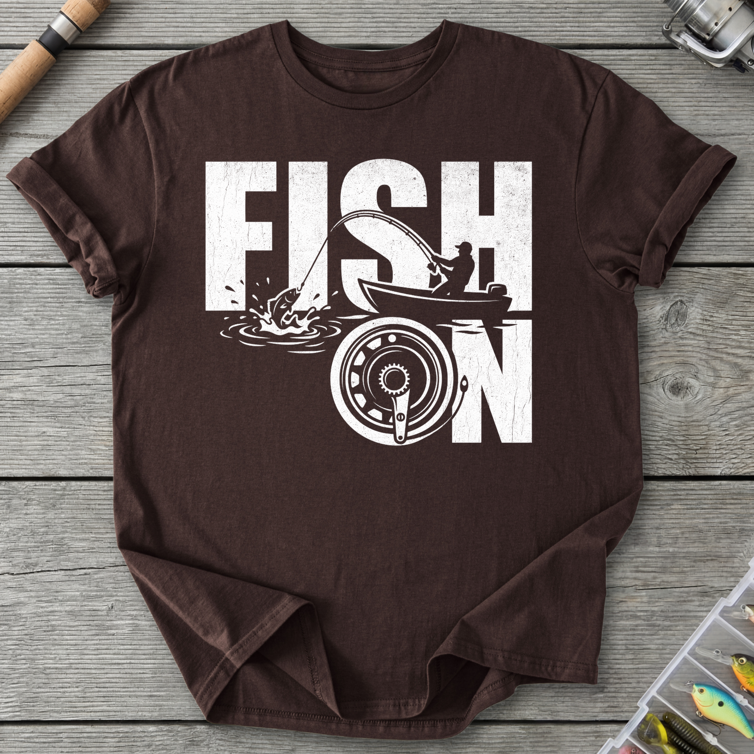 Fish On Vintage Fisherman T-Shirt in Dark Chocolate | River Giants Club