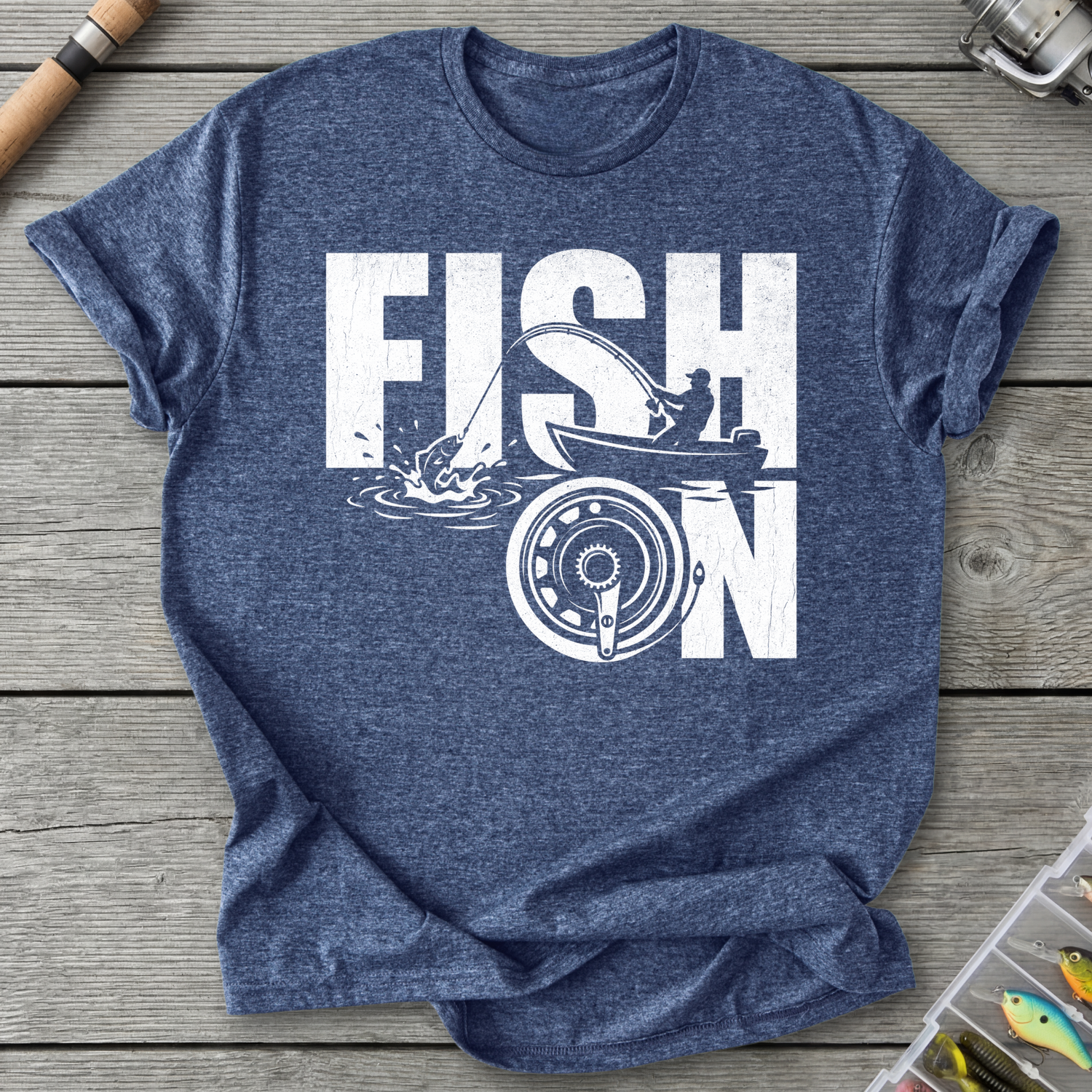 Fish On Vintage Fisherman T-Shirt in Heather Navy | River Giants Club
