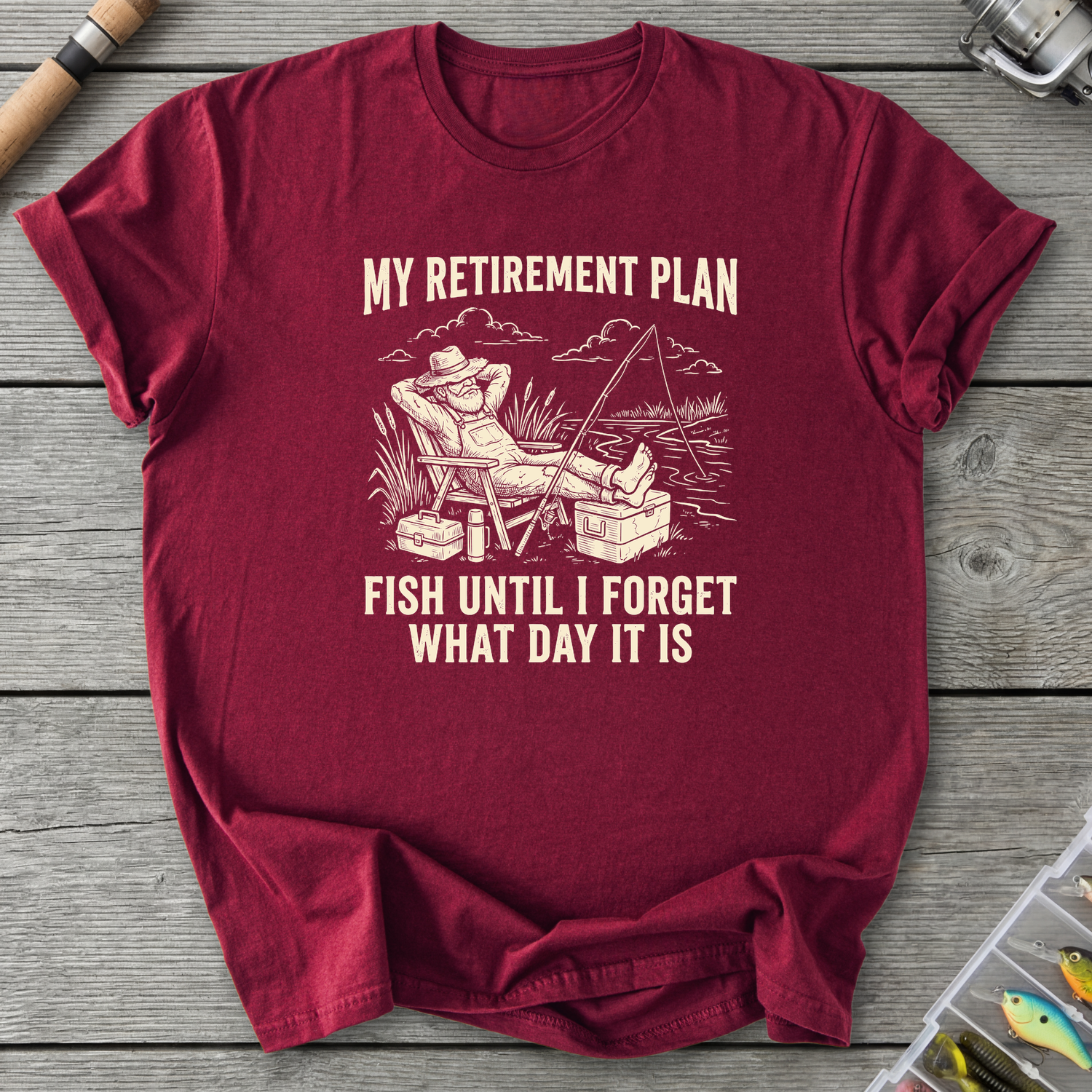 Fish Until I Forget T-Shirt in Maroon | River Giants Club