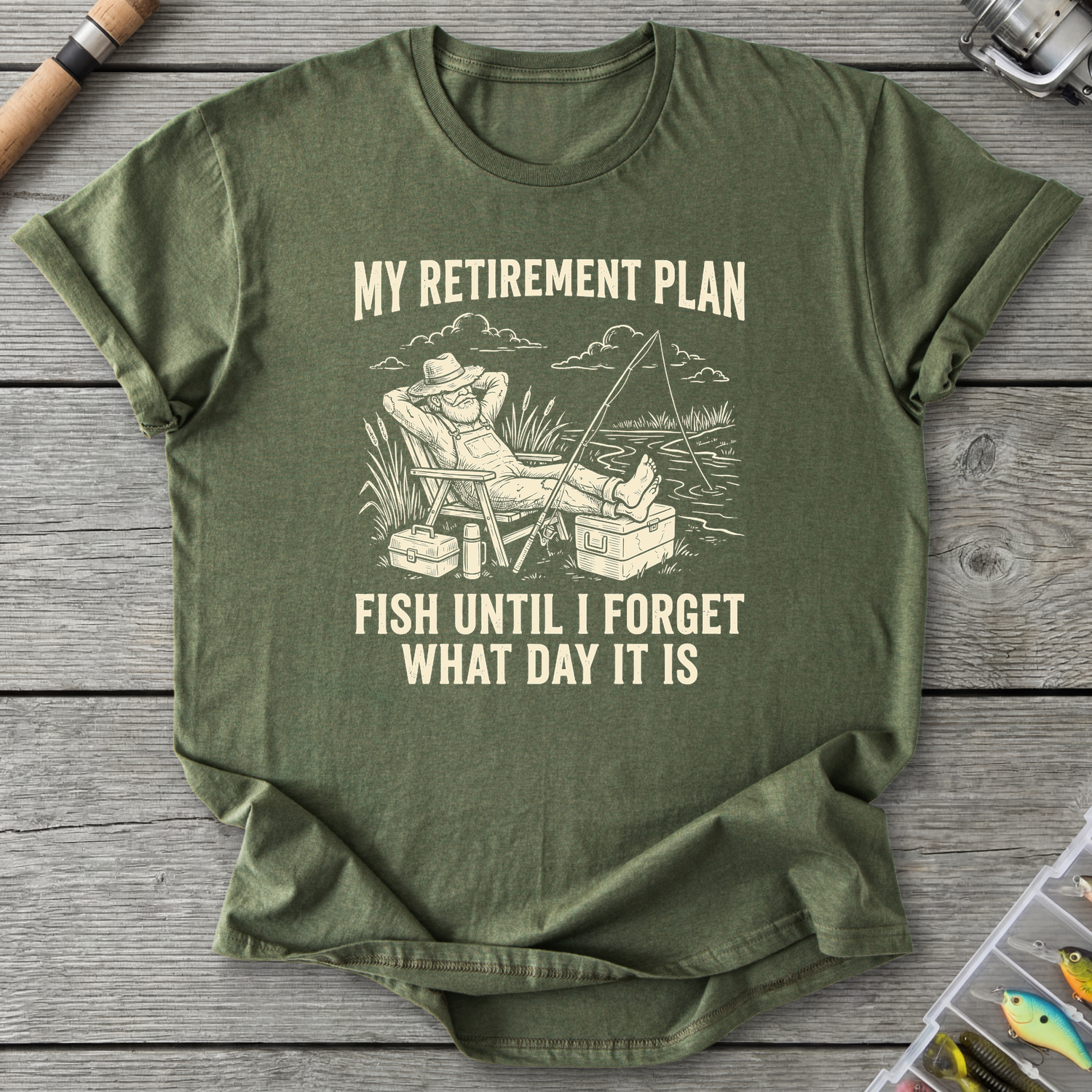 Fish Until I Forget T-Shirt in Military Green | River Giants Club