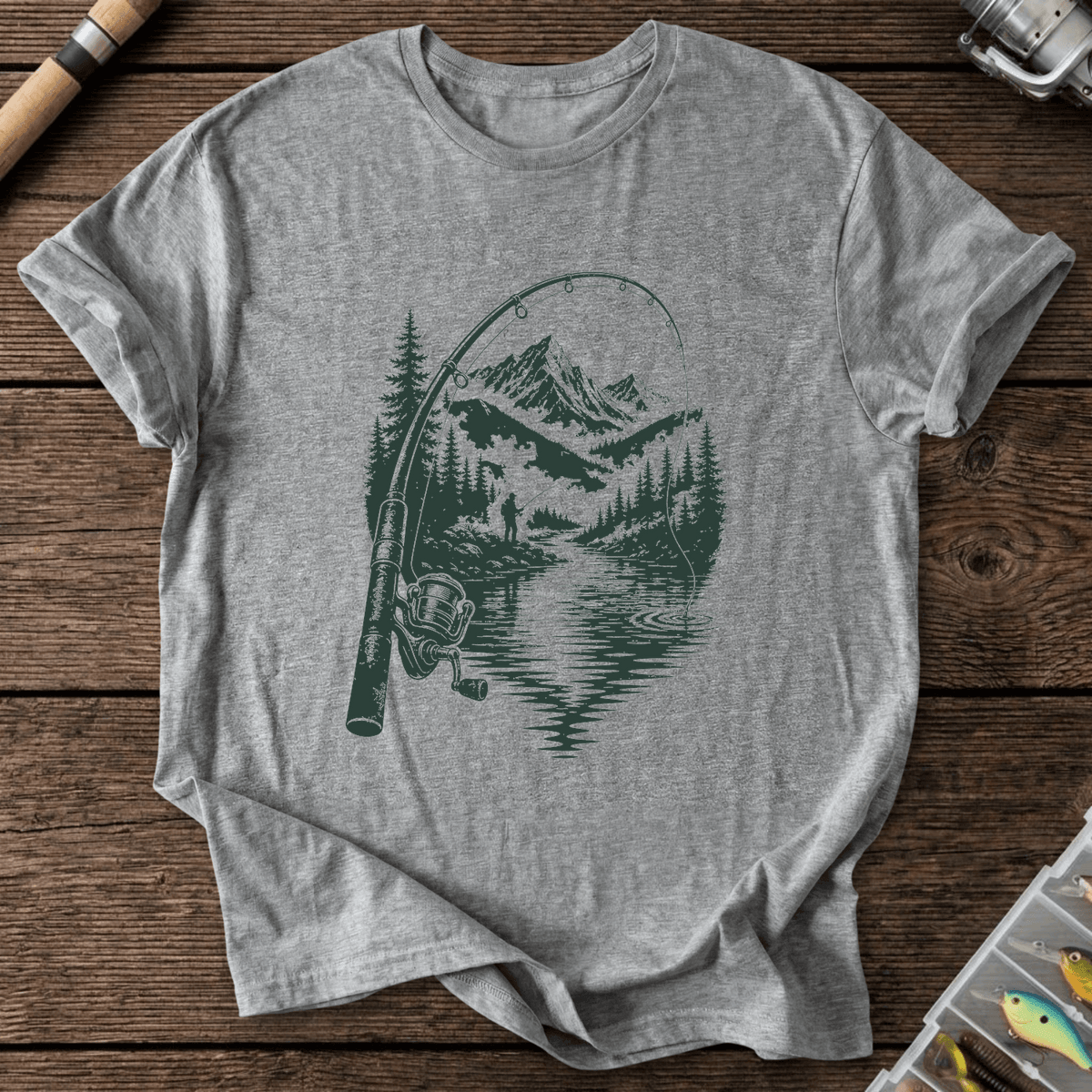 Fish with View T-Shirt in Graphite Heather | River Giants Club