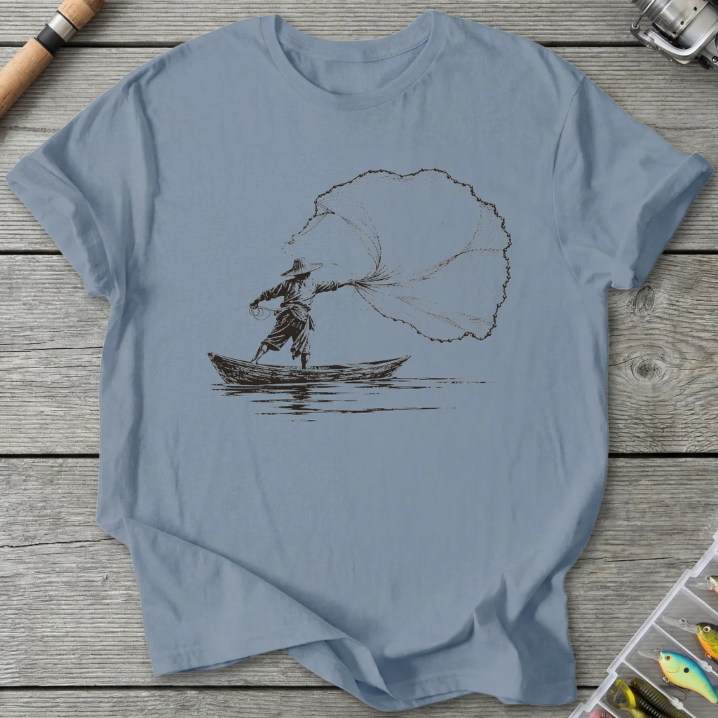 Fisherman Casting Net T-Shirt in Stone Blue | River Giants Club
