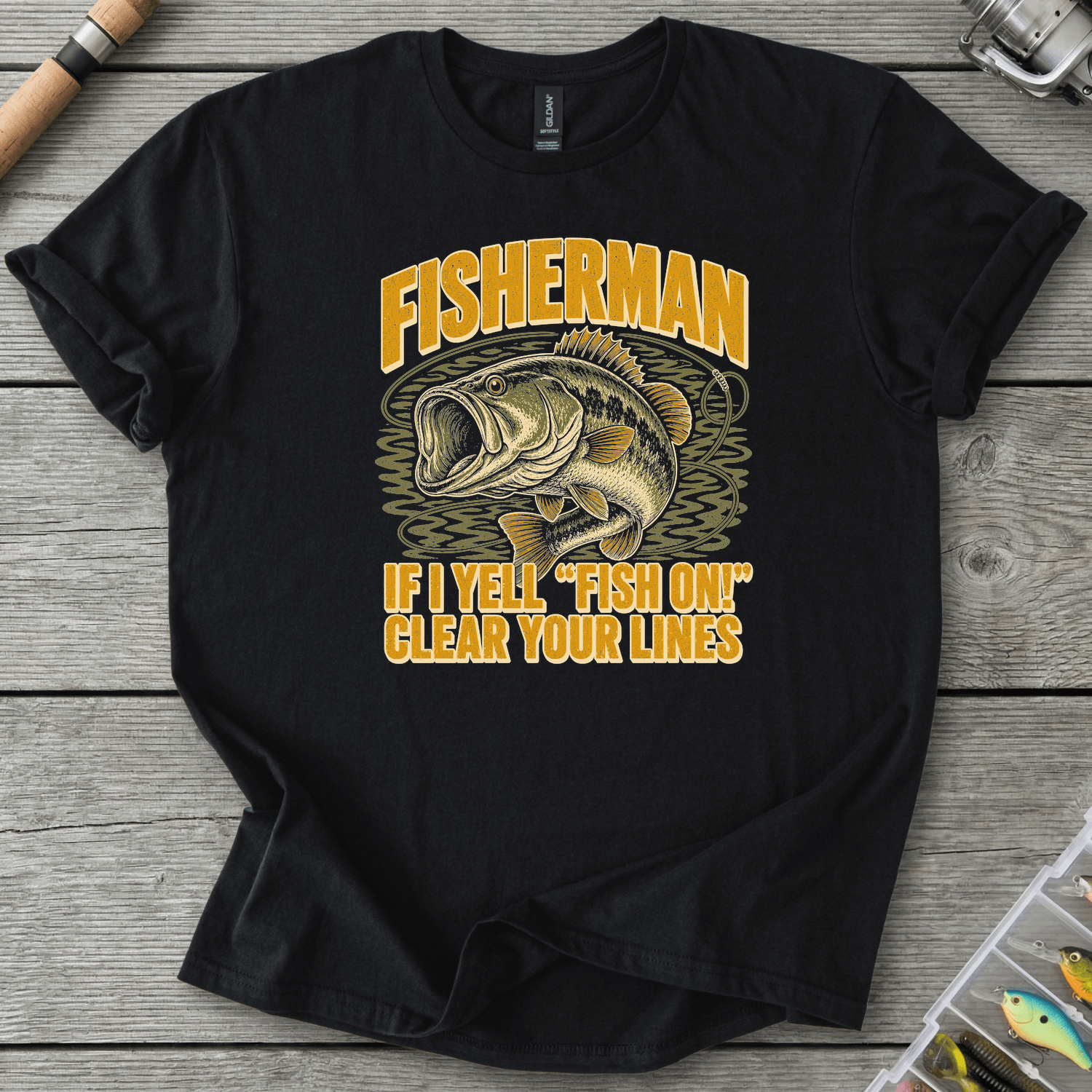 Fisherman Yell T-Shirt in Black | River Giants Club