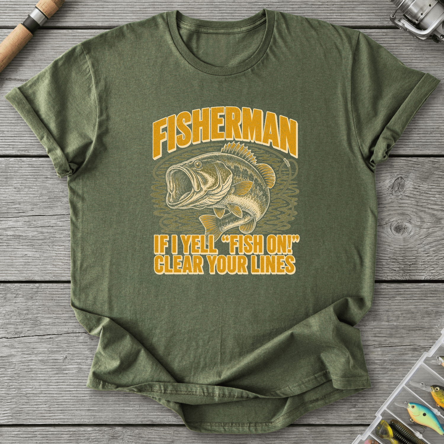 Fisherman Yell T-Shirt in Military Green | River Giants Club