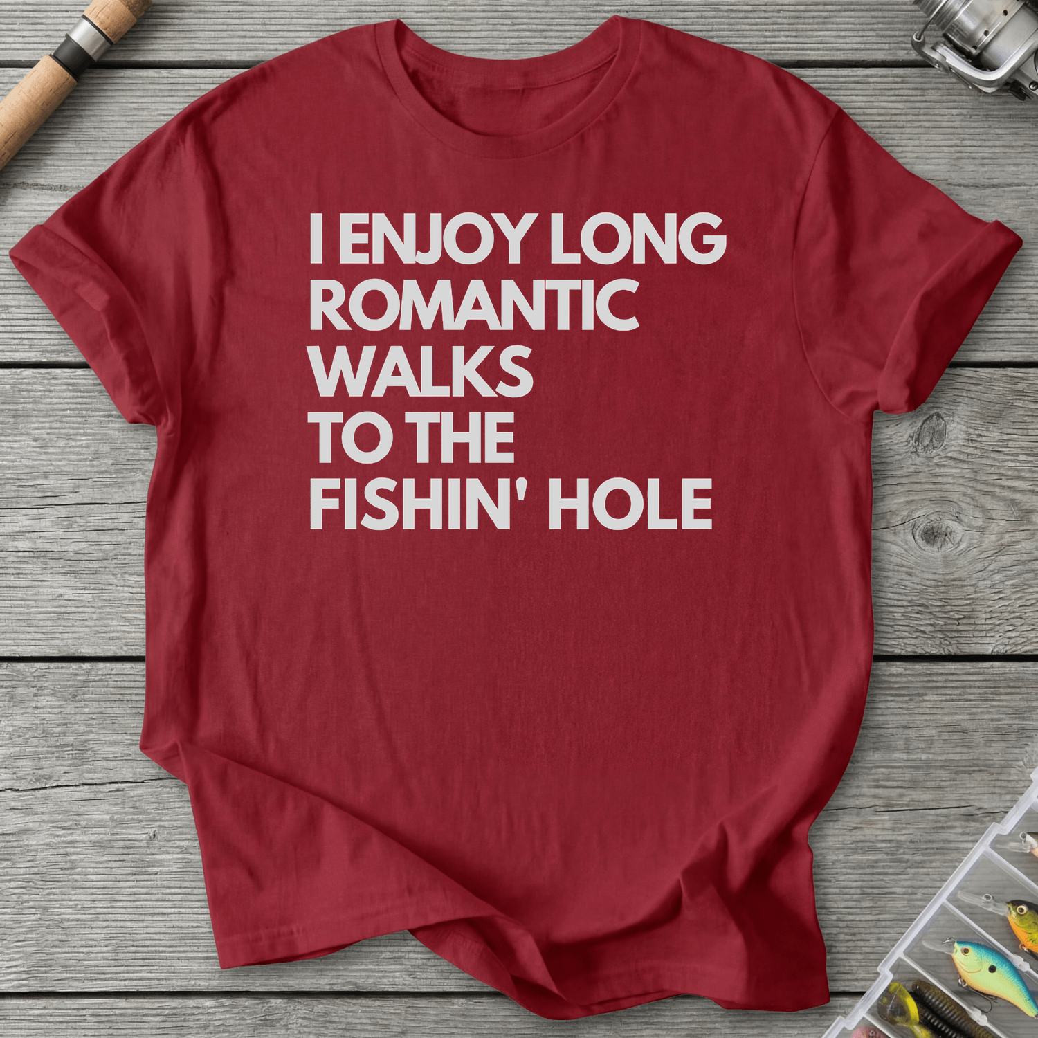 Fishin HOLE Walks to the Fishin' Hole T-Shirt in Antique Cherry Red | River Giants Club