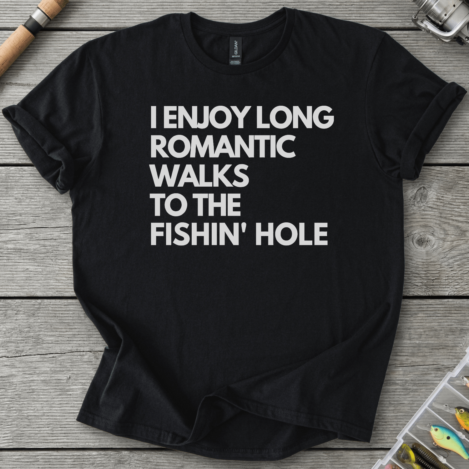 Fishin HOLE Walks to the Fishin' Hole T-Shirt in Black | River Giants Club