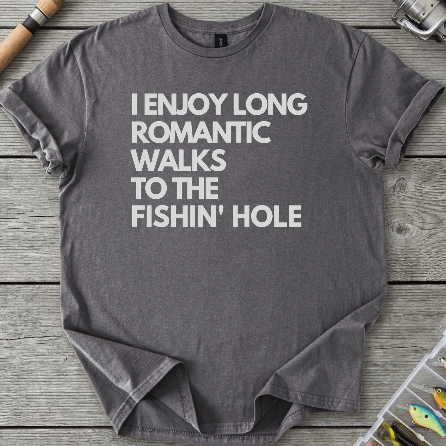 Fishin HOLE Walks to the Fishin' Hole T-Shirt in Charcoal | River Giants Club