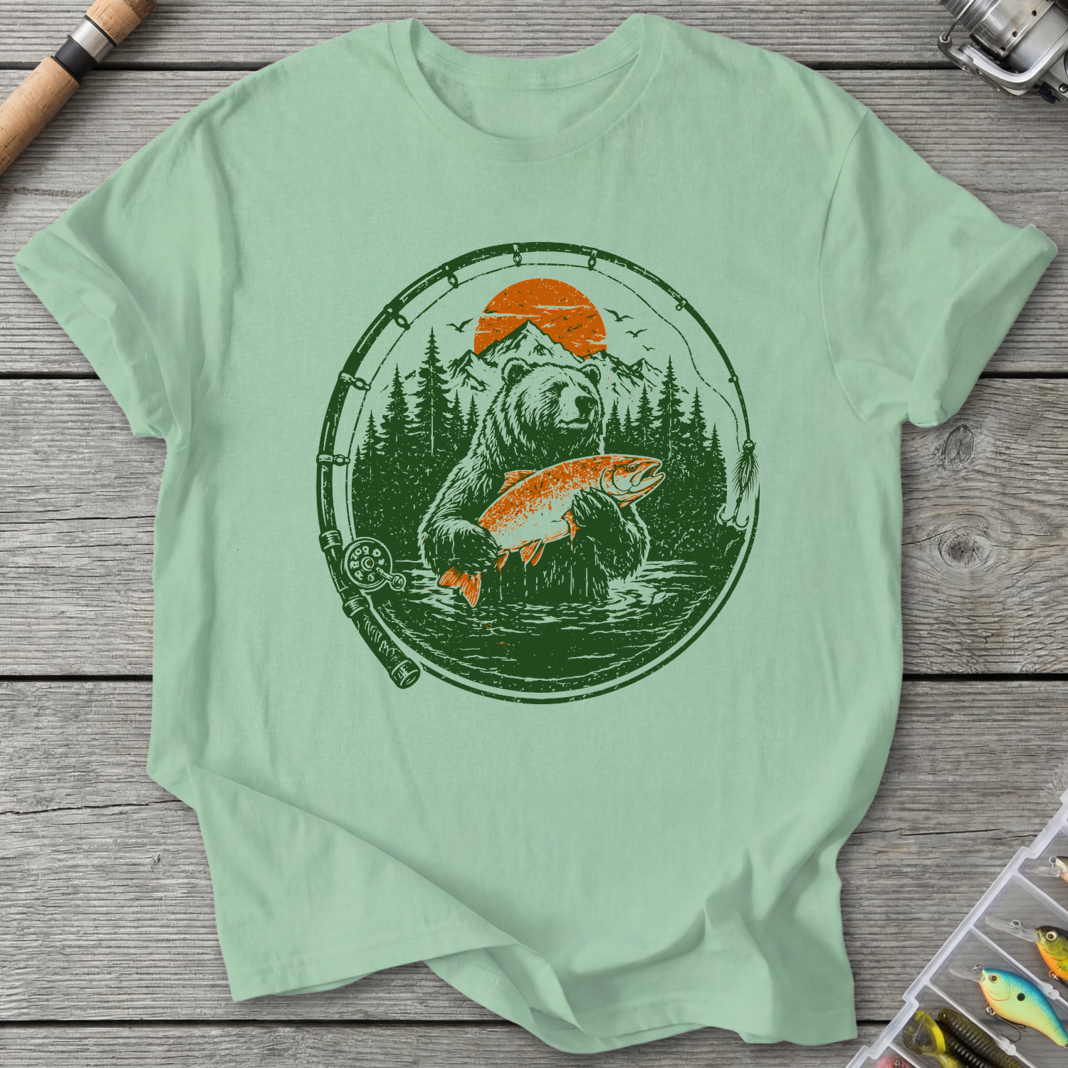 Fishing Bear T-Shirt in Mint Green | River Giants Club