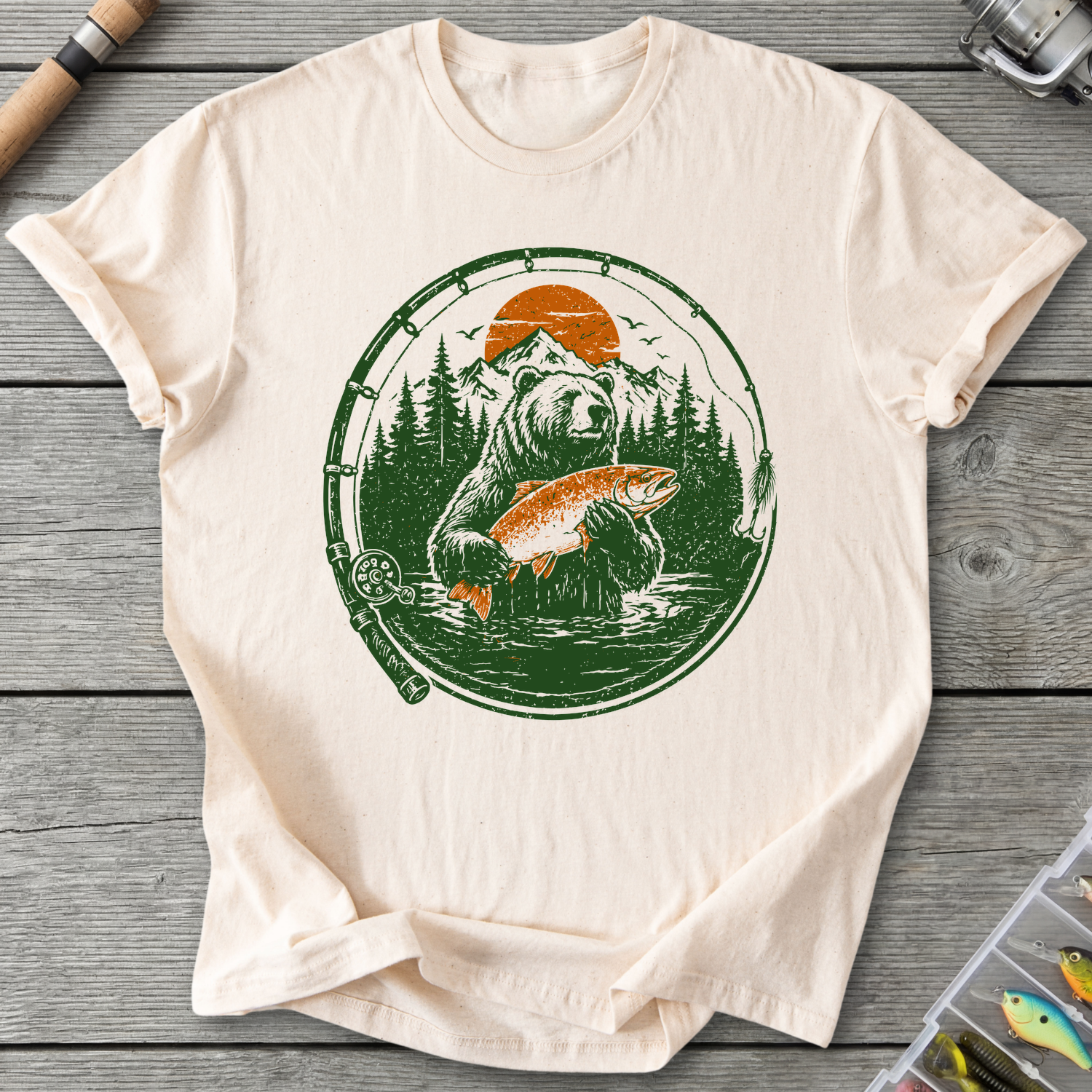 Fishing Bear T-Shirt in Natural | River Giants Club