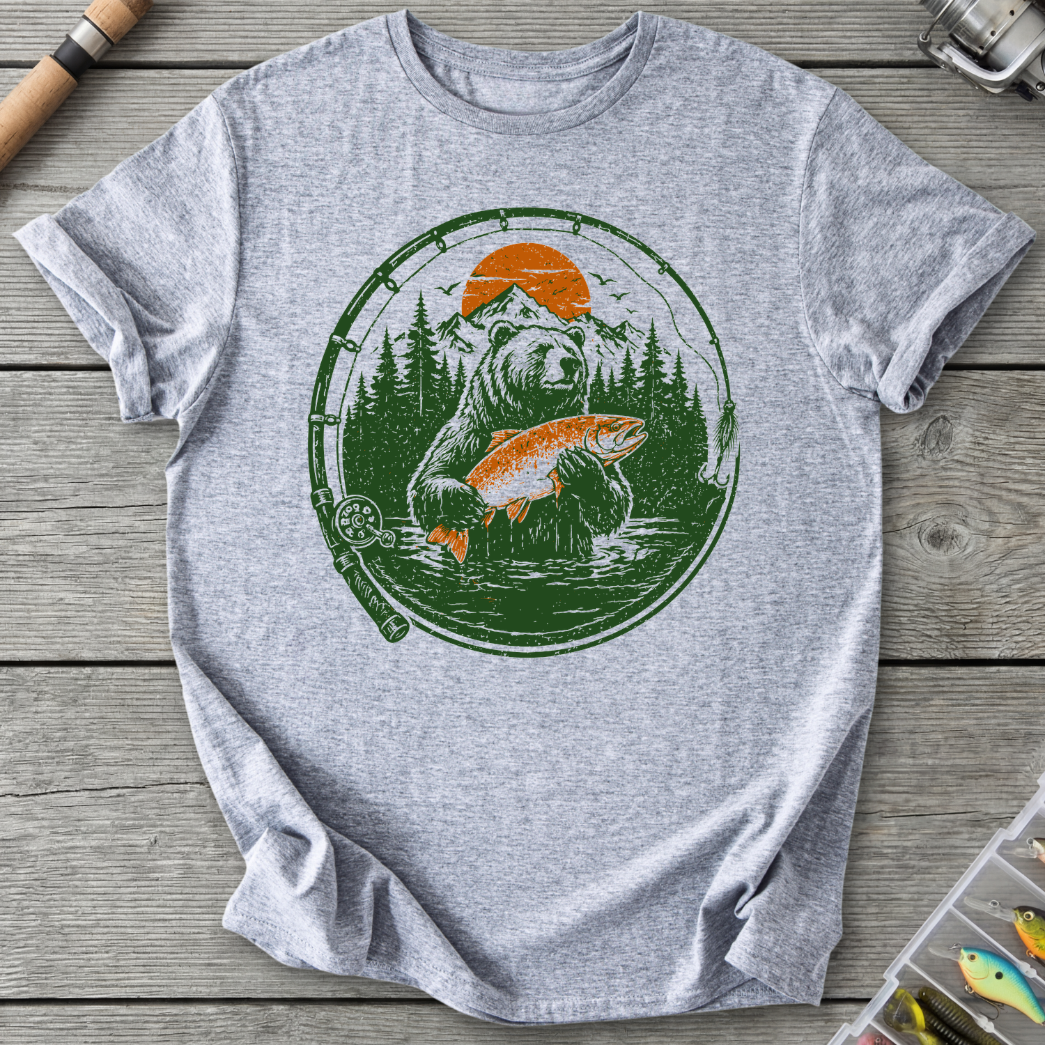 Fishing Bear T-Shirt in Sport Grey | River Giants Club