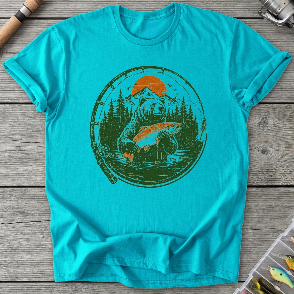 Fishing Bear T-Shirt in Tropical Blue | River Giants Club