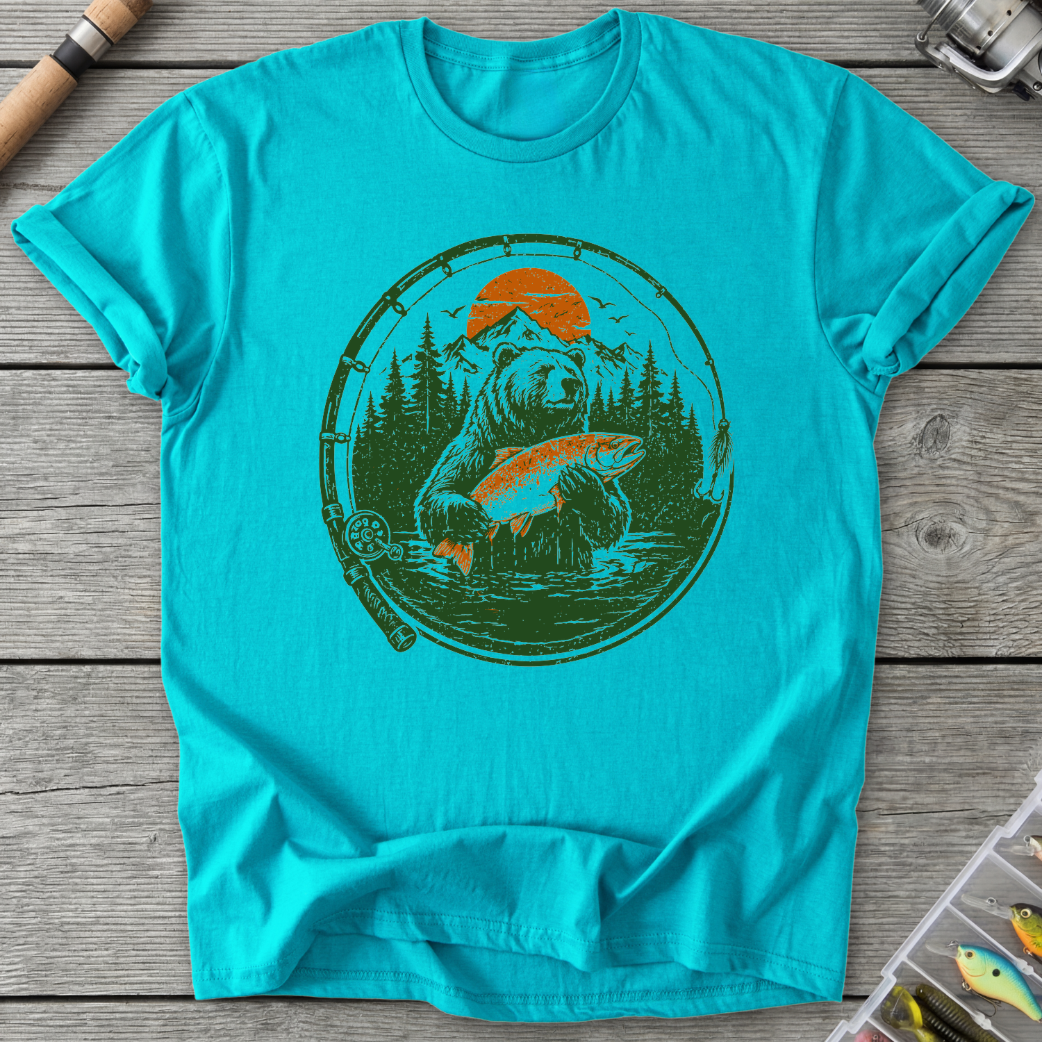 Fishing Bear T-Shirt in Tropical Blue | River Giants Club