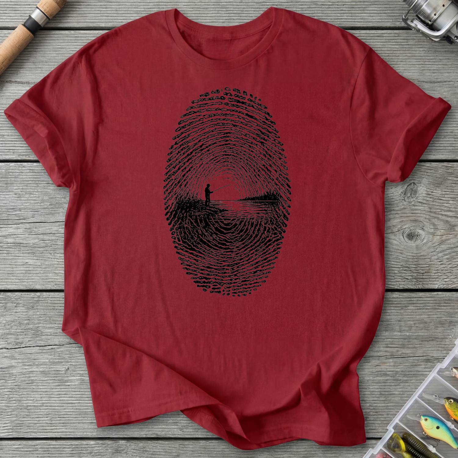 Fishing Fingerprint DNA T-Shirt in Antique Cherry Red | River Giants Club