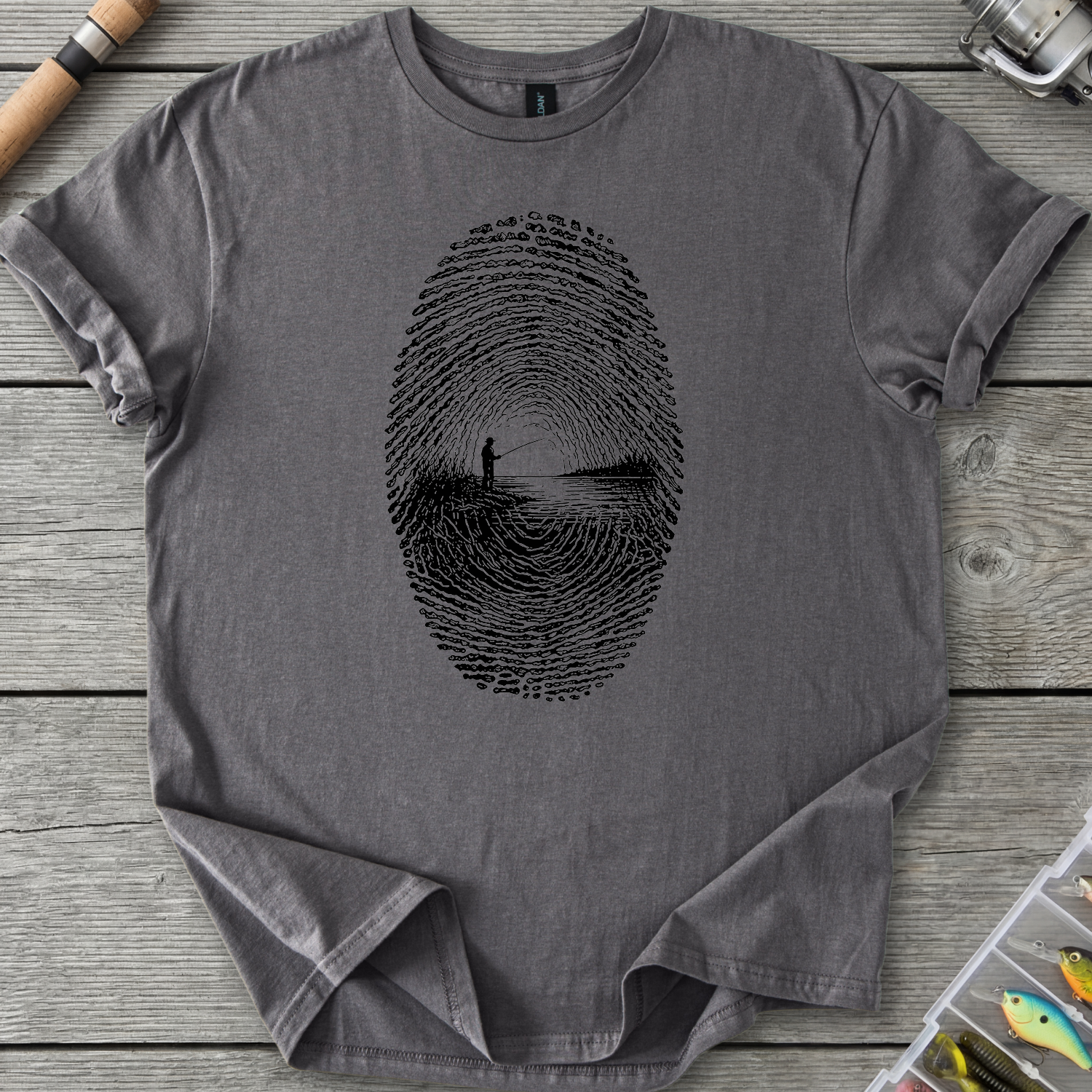 Fishing Fingerprint DNA T-Shirt in Charcoal | River Giants Club