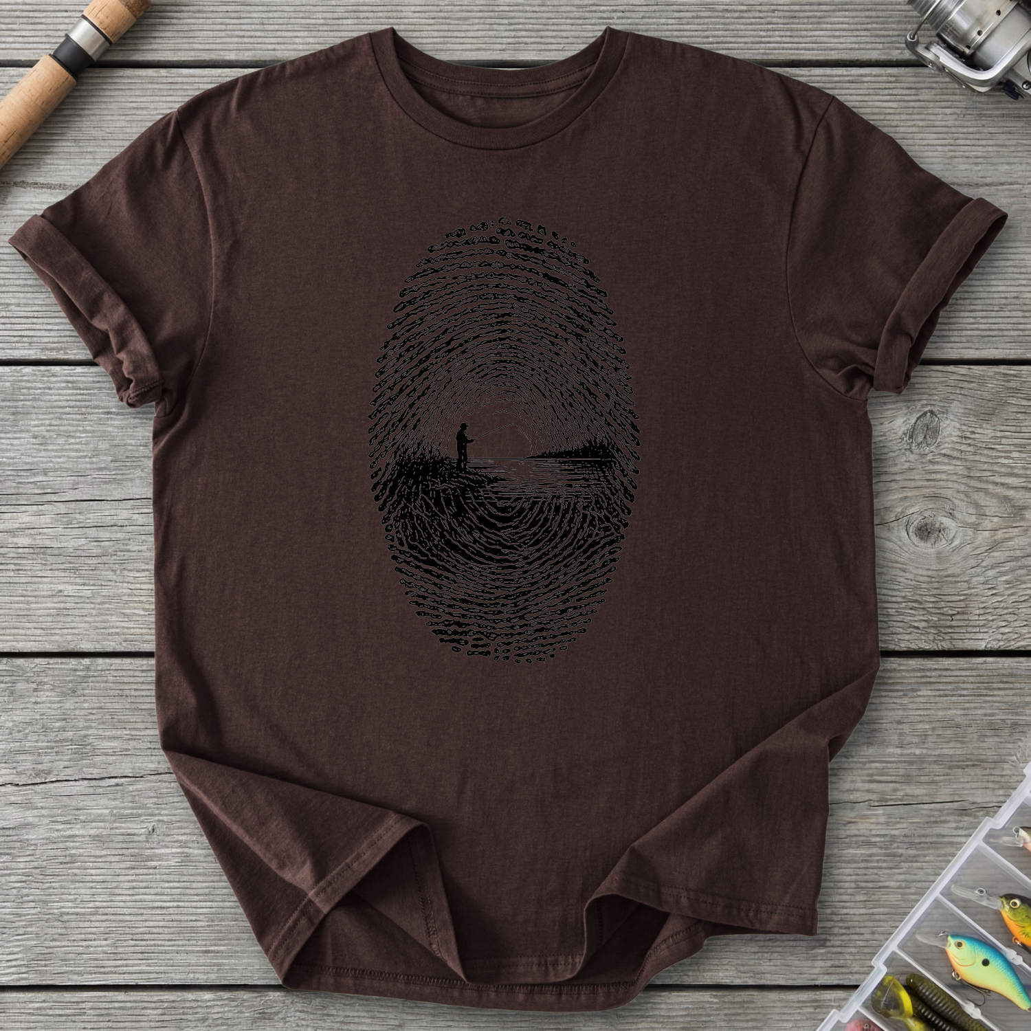 Fishing Fingerprint DNA T-Shirt in Dark Chocolate | River Giants Club