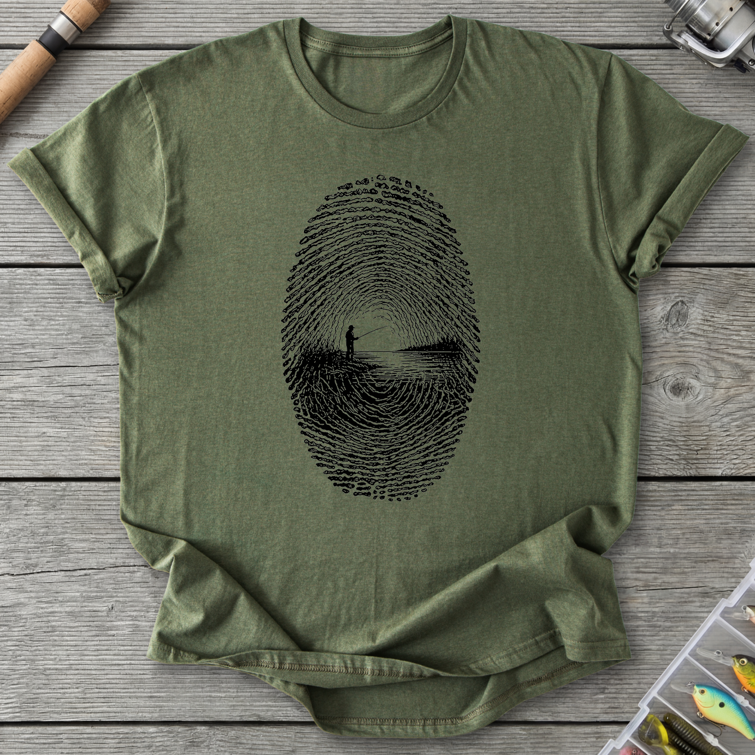Fishing Fingerprint DNA T-Shirt in Military Green | River Giants Club