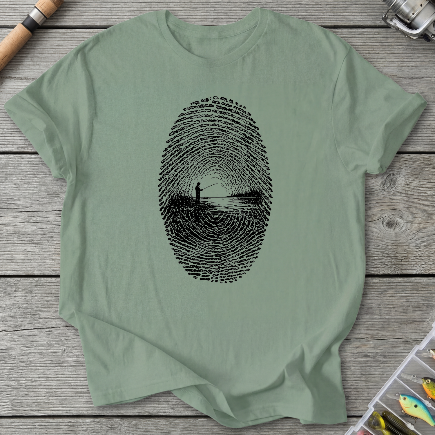 Fishing Fingerprint DNA T-Shirt in Sage | River Giants Club