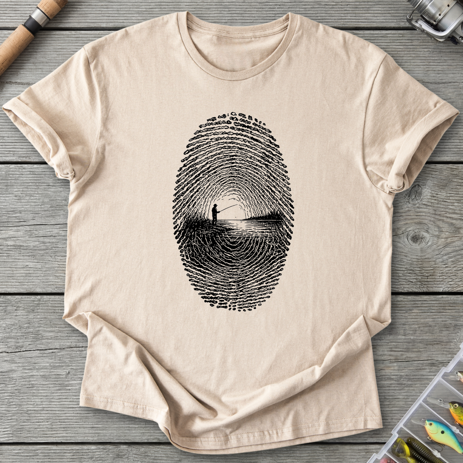 Fishing Fingerprint DNA T-Shirt in Sand | River Giants Club