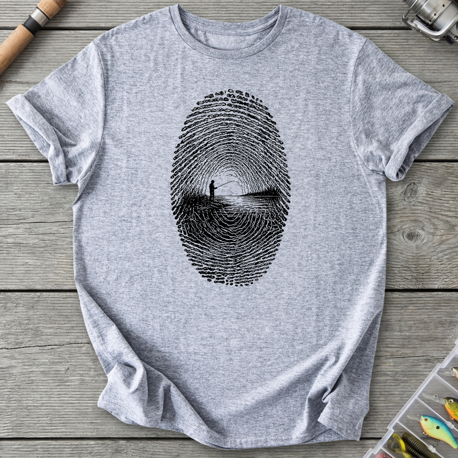 Fishing Fingerprint DNA T-Shirt in Sport Grey | River Giants Club