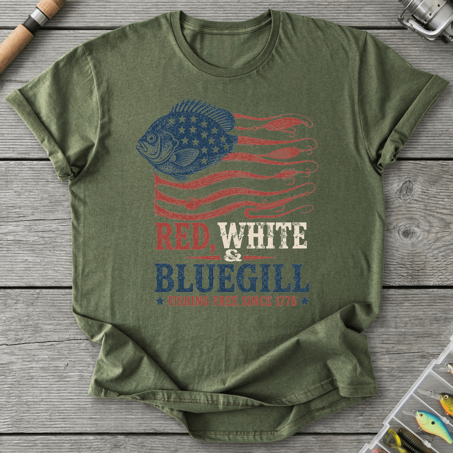 Fishing Free Since 1776 T-Shirt in Military Green | River Giants Club