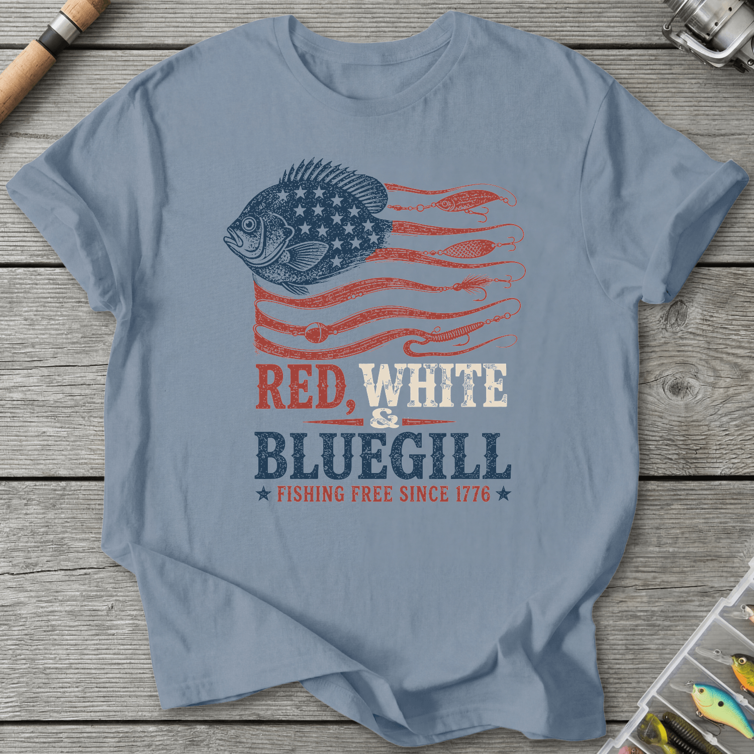 Fishing Free Since 1776 T-Shirt in Stone Blue | River Giants Club