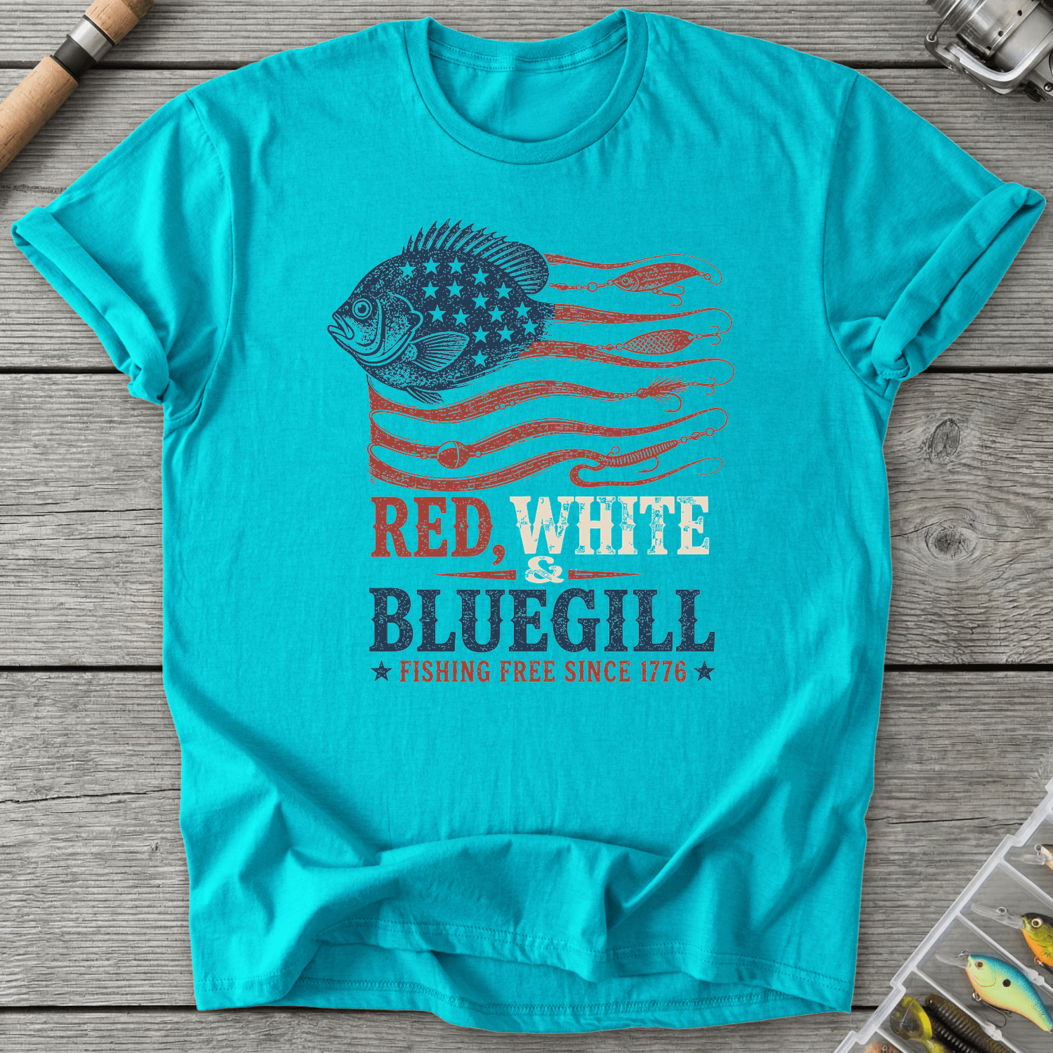 Fishing Free Since 1776 T-Shirt in Tropical Blue | River Giants Club