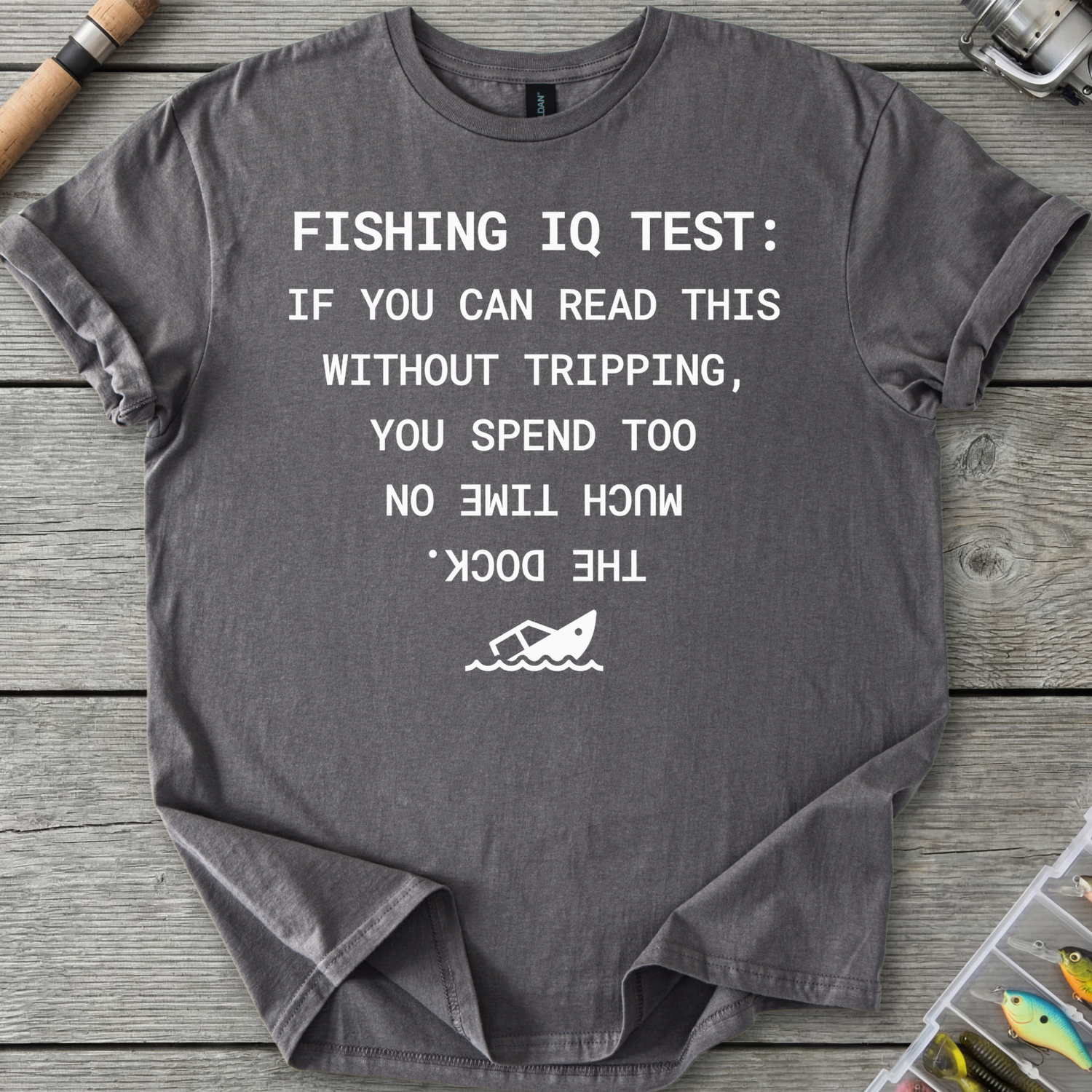 Fishing IQ Test Boat Graphic T-Shirt in Charcoal | River Giants Club