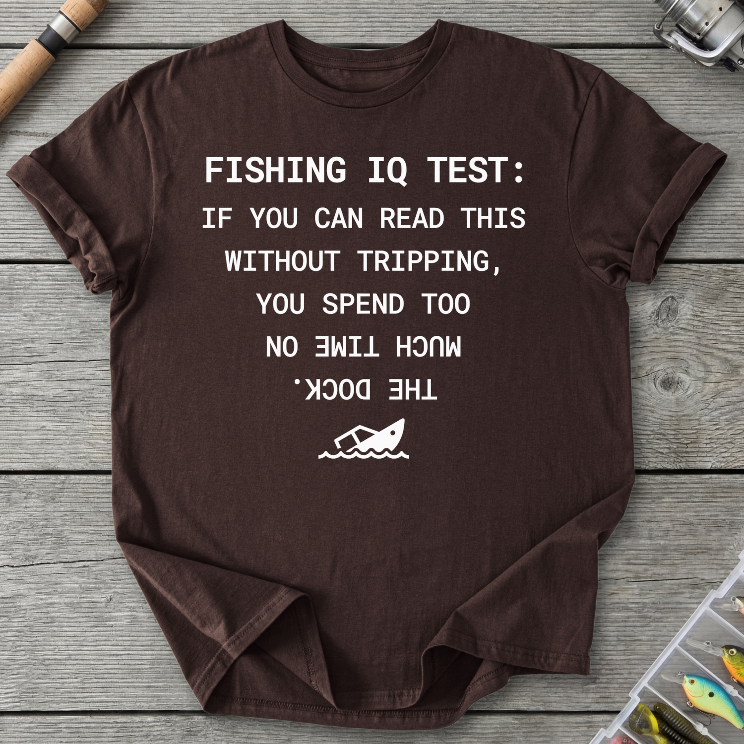 Fishing IQ Test Boat Graphic T-Shirt in Dark Chocolate | River Giants Club