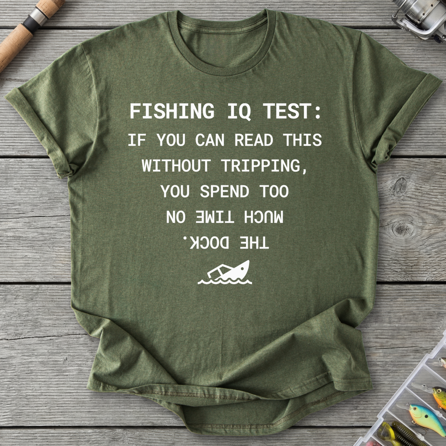 Fishing IQ Test Boat Graphic T-Shirt in Military Green | River Giants Club