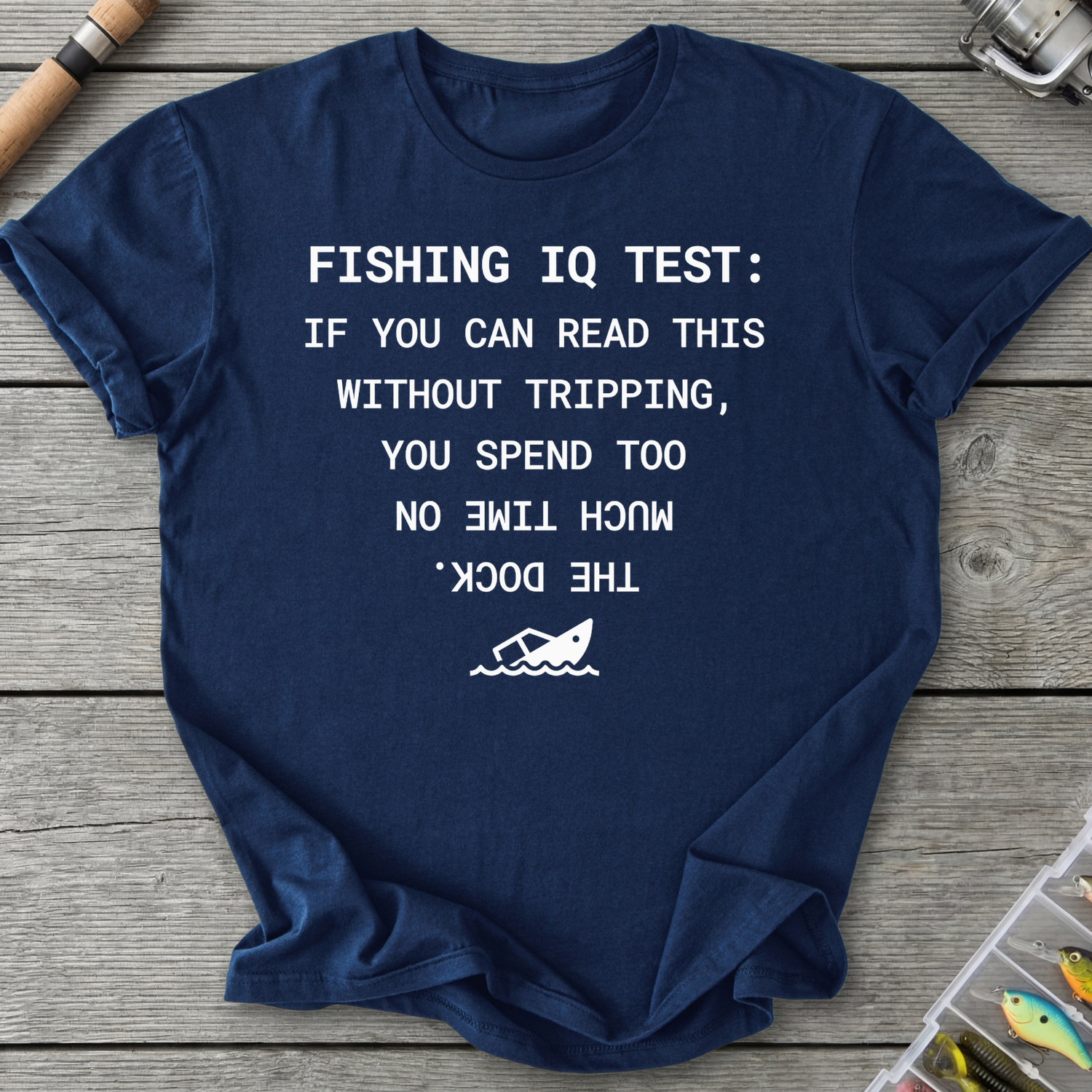 Fishing IQ Test Boat Graphic T-Shirt in Navy | River Giants Club