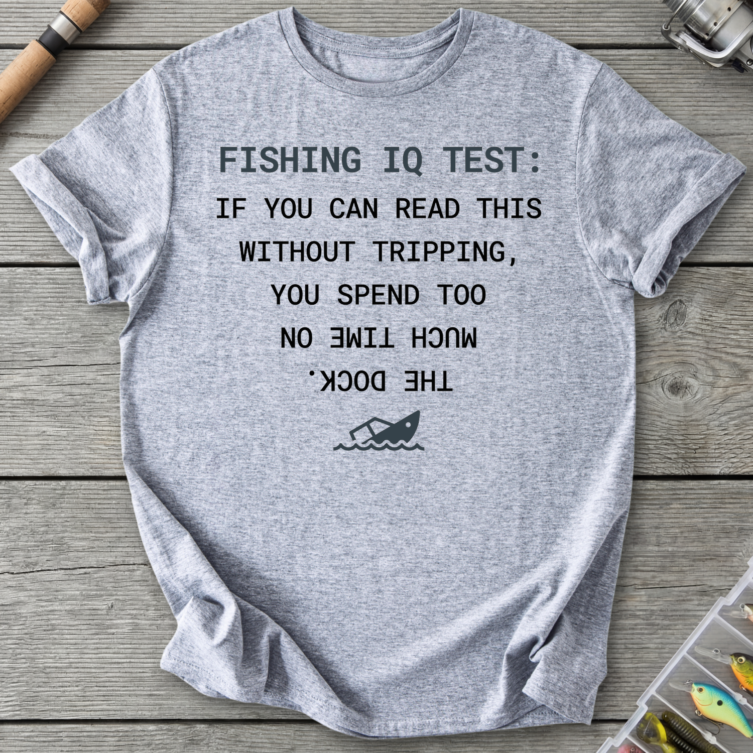 Fishing IQ Test Boat Graphic T-Shirt in Sport Grey | River Giants Club