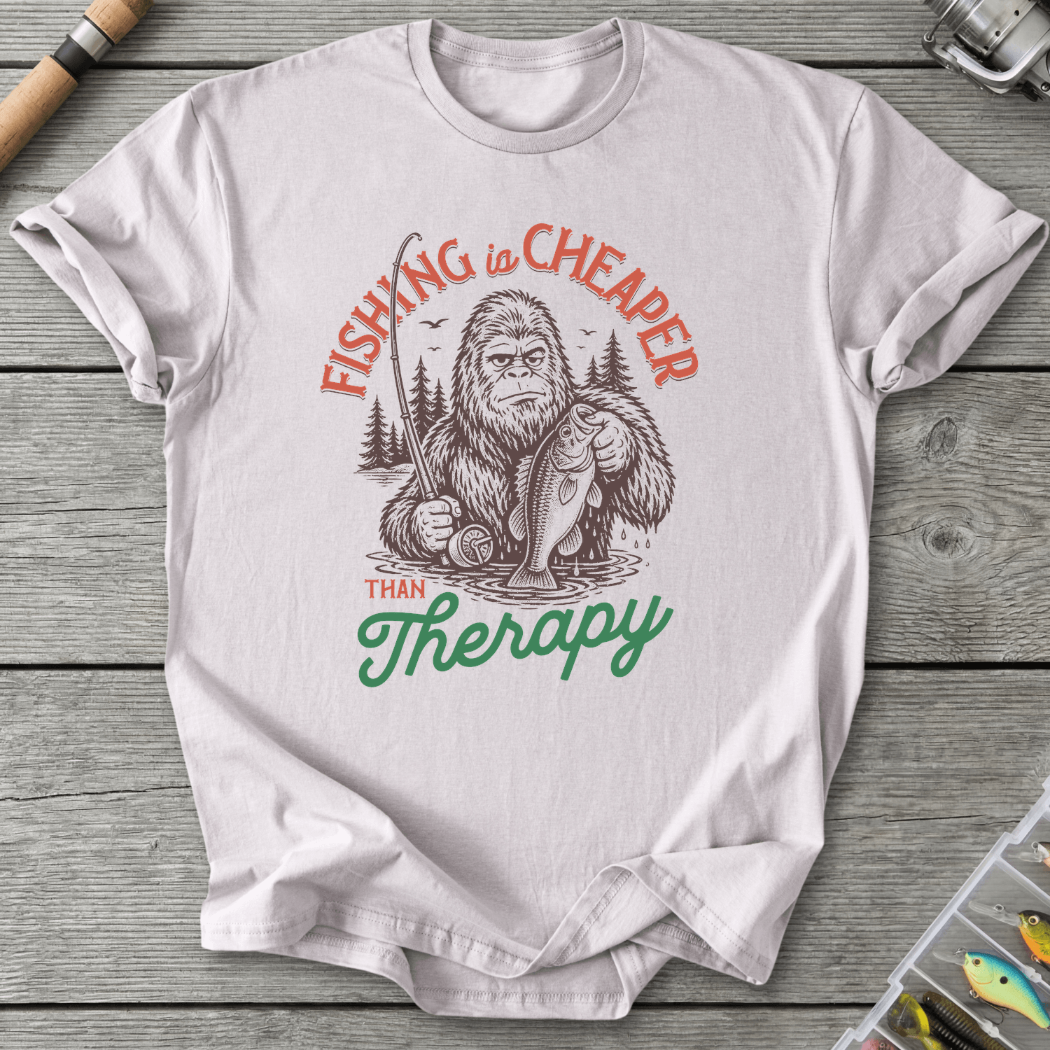 Fishing Is Cheaper Big Foot T-Shirt in Ice Grey | River Giants Club