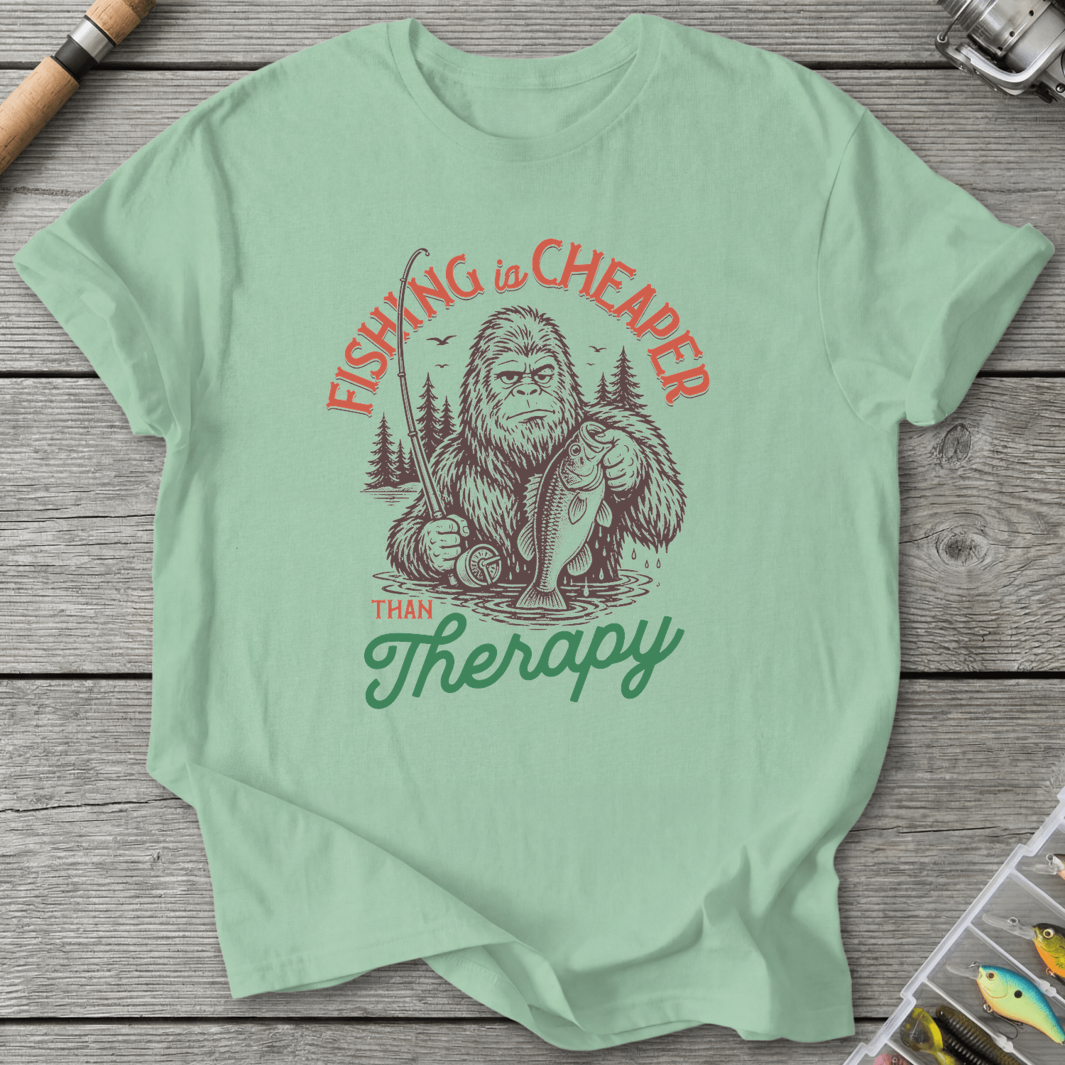 Fishing Is Cheaper Big Foot T-Shirt in Mint Green | River Giants Club
