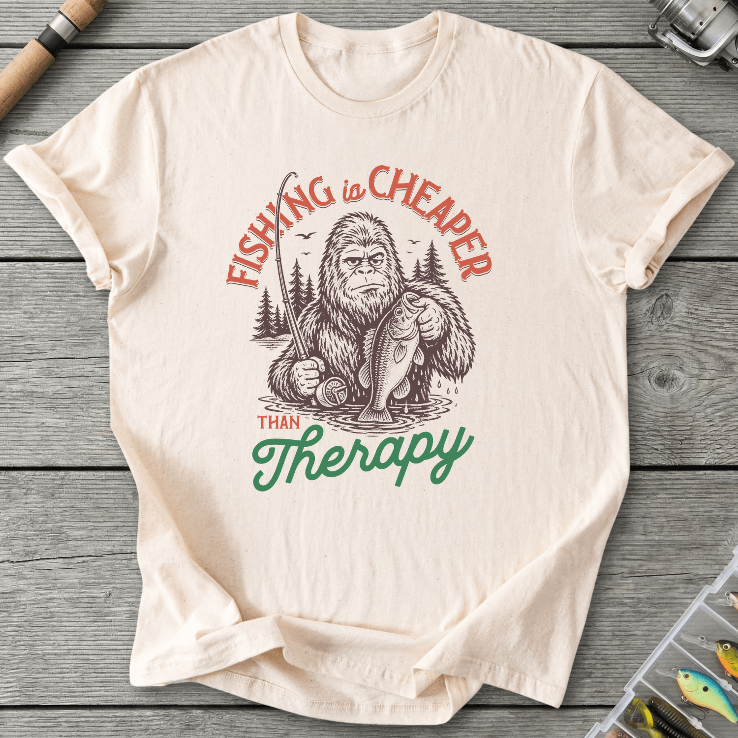 Fishing Is Cheaper Big Foot T-Shirt in Natural | River Giants Club
