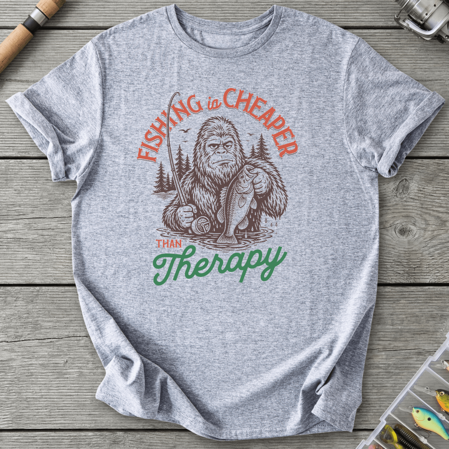 Fishing Is Cheaper Big Foot T-Shirt in Sport Grey | River Giants Club