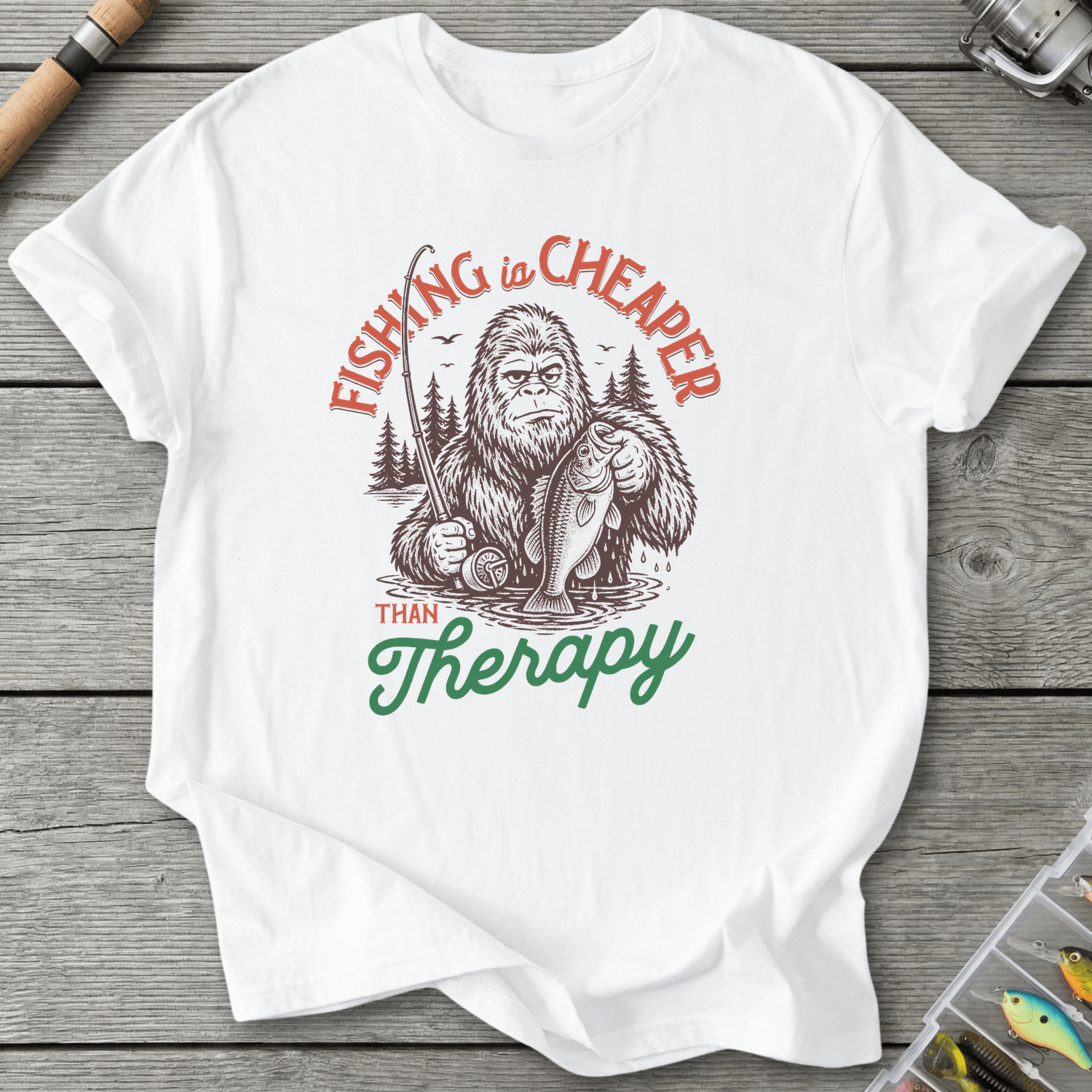Fishing Is Cheaper Big Foot T-Shirt in White | River Giants Club