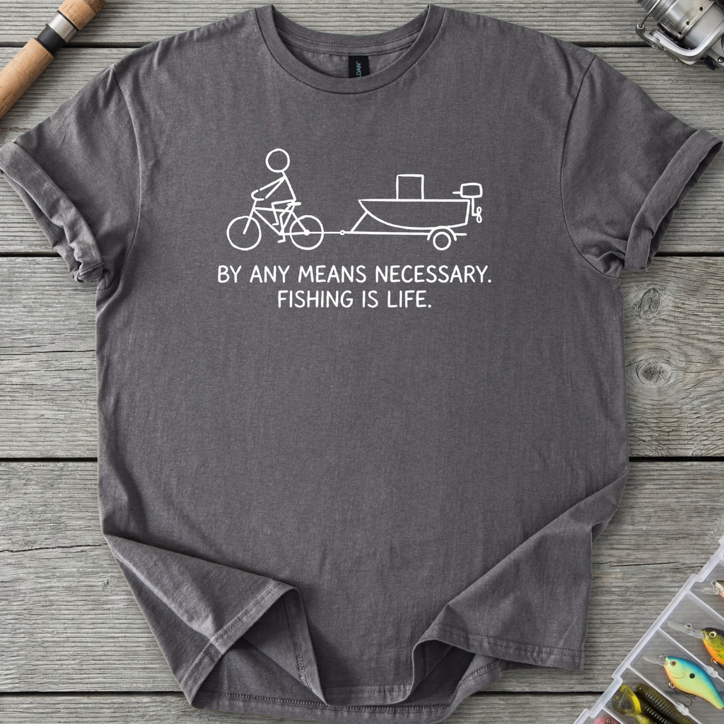 Fishing Is Life By Any Means T-Shirt in Charcoal | River Giants Club