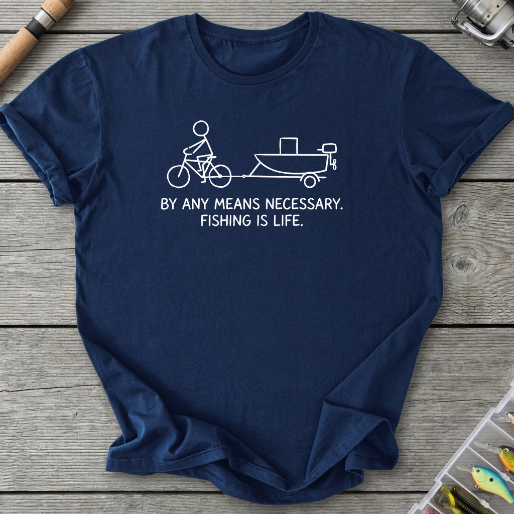 Fishing Is Life By Any Means T-Shirt in Navy | River Giants Club