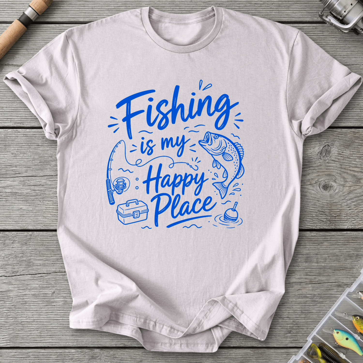 Fishing Is My Happy Place T-Shirt in Ice Grey | River Giants Club