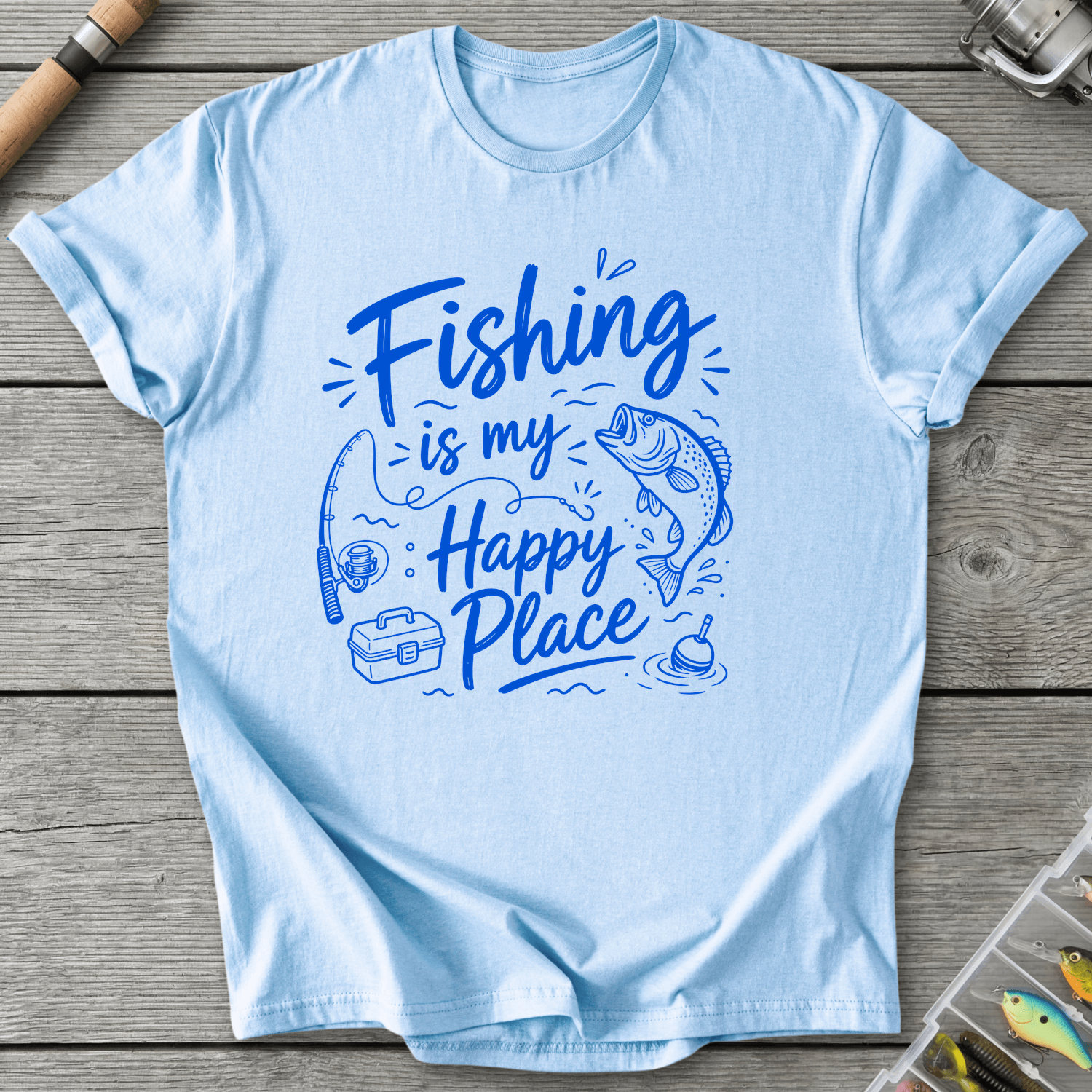Fishing Is My Happy Place T-Shirt in Light Blue | River Giants Club
