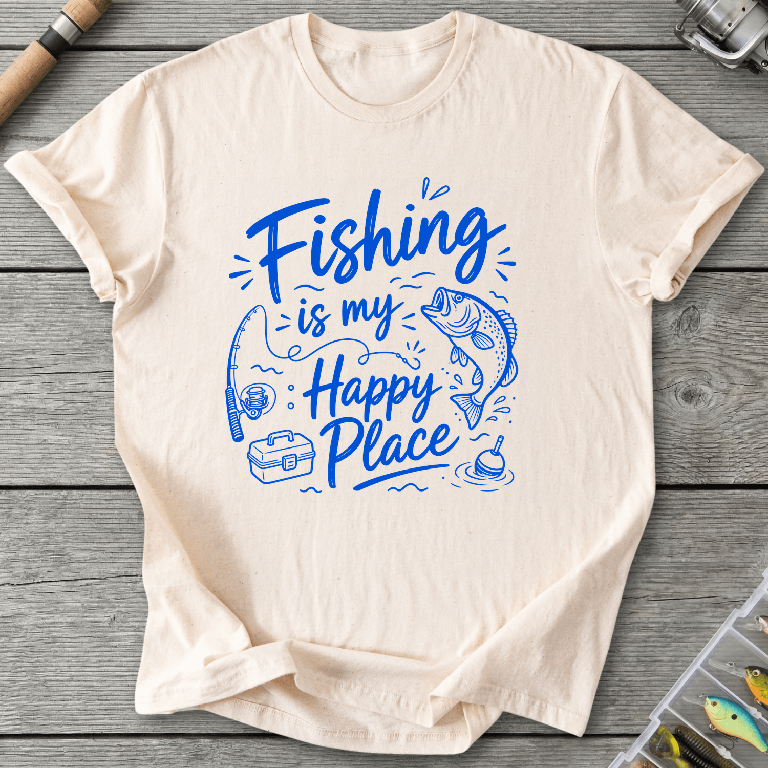 Fishing Is My Happy Place T-Shirt in Natural | River Giants Club