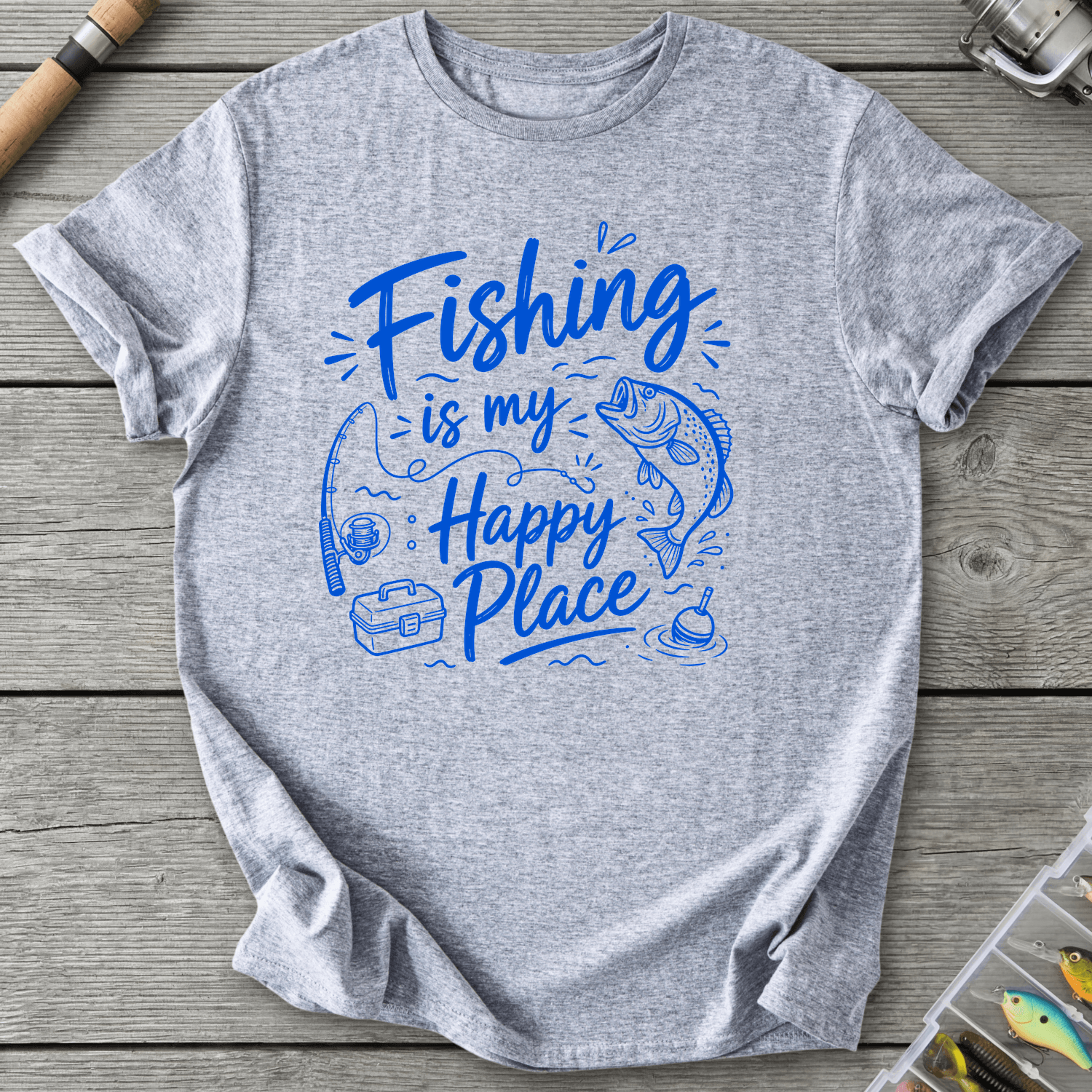 Fishing Is My Happy Place T-Shirt in Sport Grey | River Giants Club