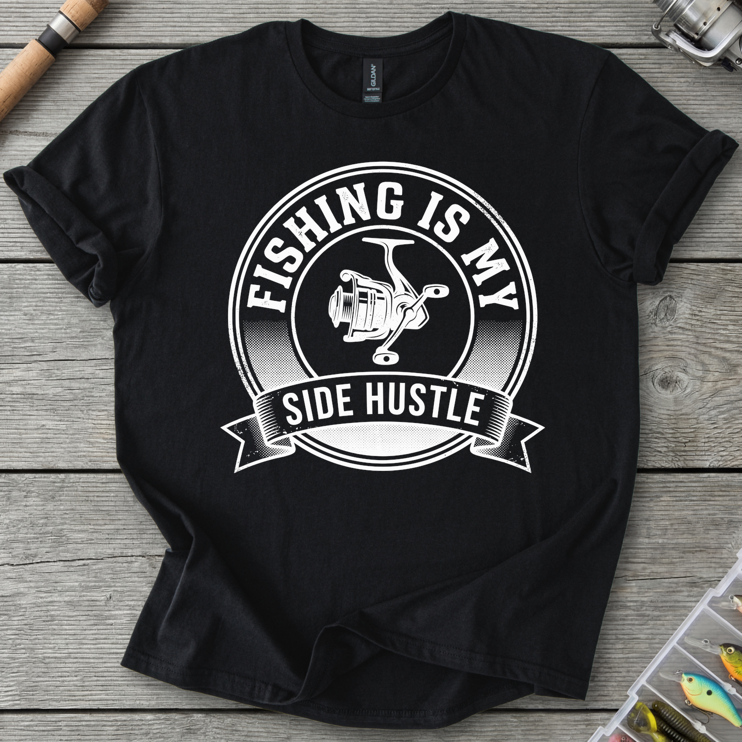 Fishing Is My Side Hustle T-Shirt in Black | River Giants Club
