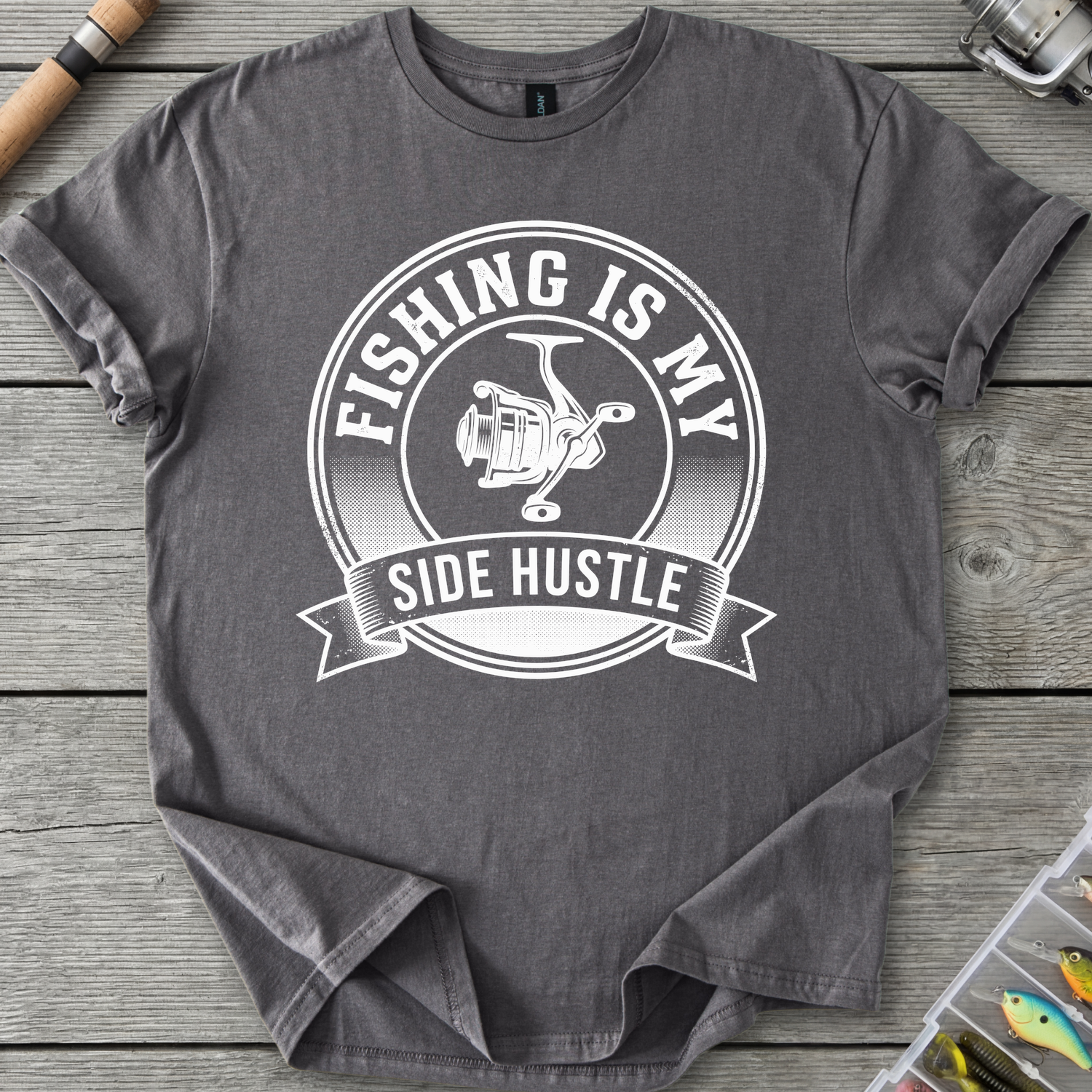 Fishing Is My Side Hustle T-Shirt in Charcoal | River Giants Club