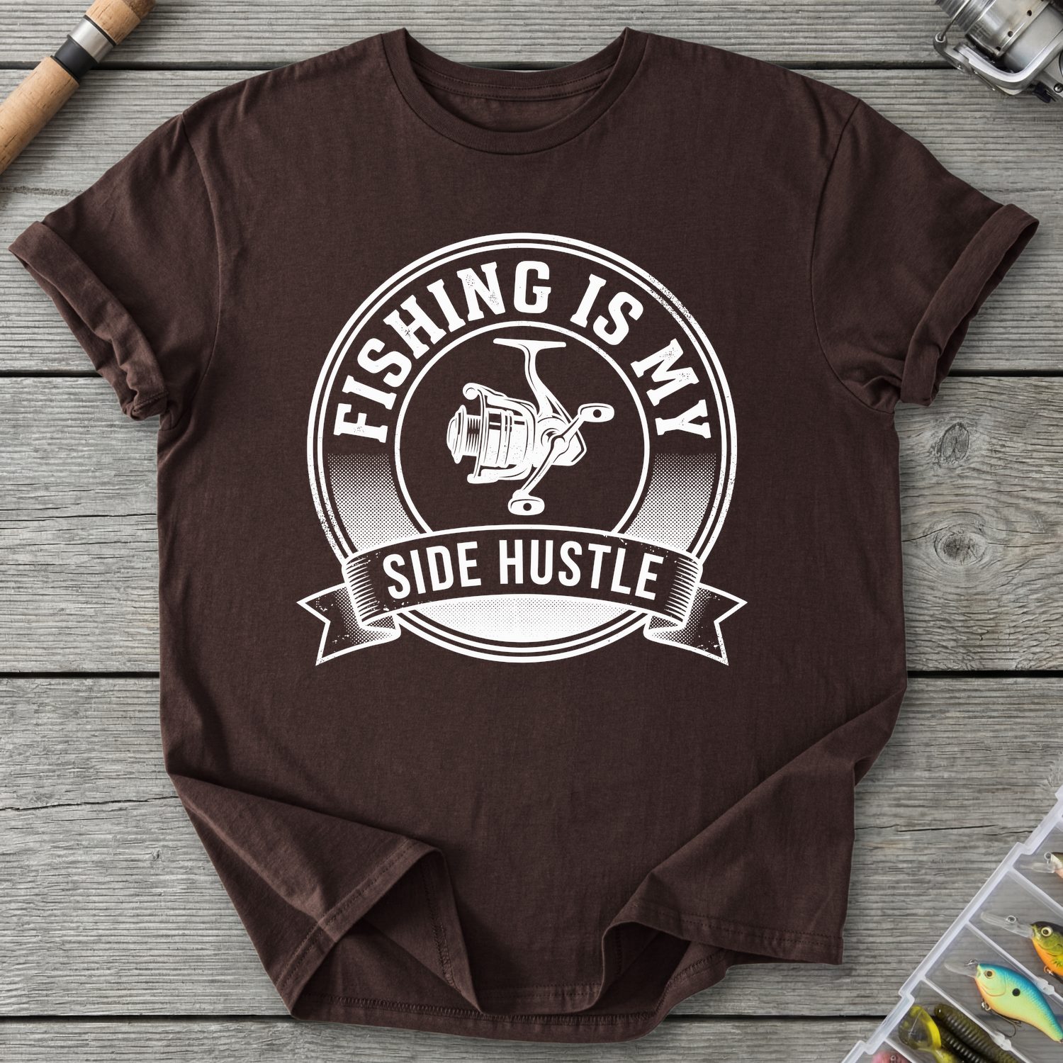 Fishing Is My Side Hustle T-Shirt in Dark Chocolate | River Giants Club