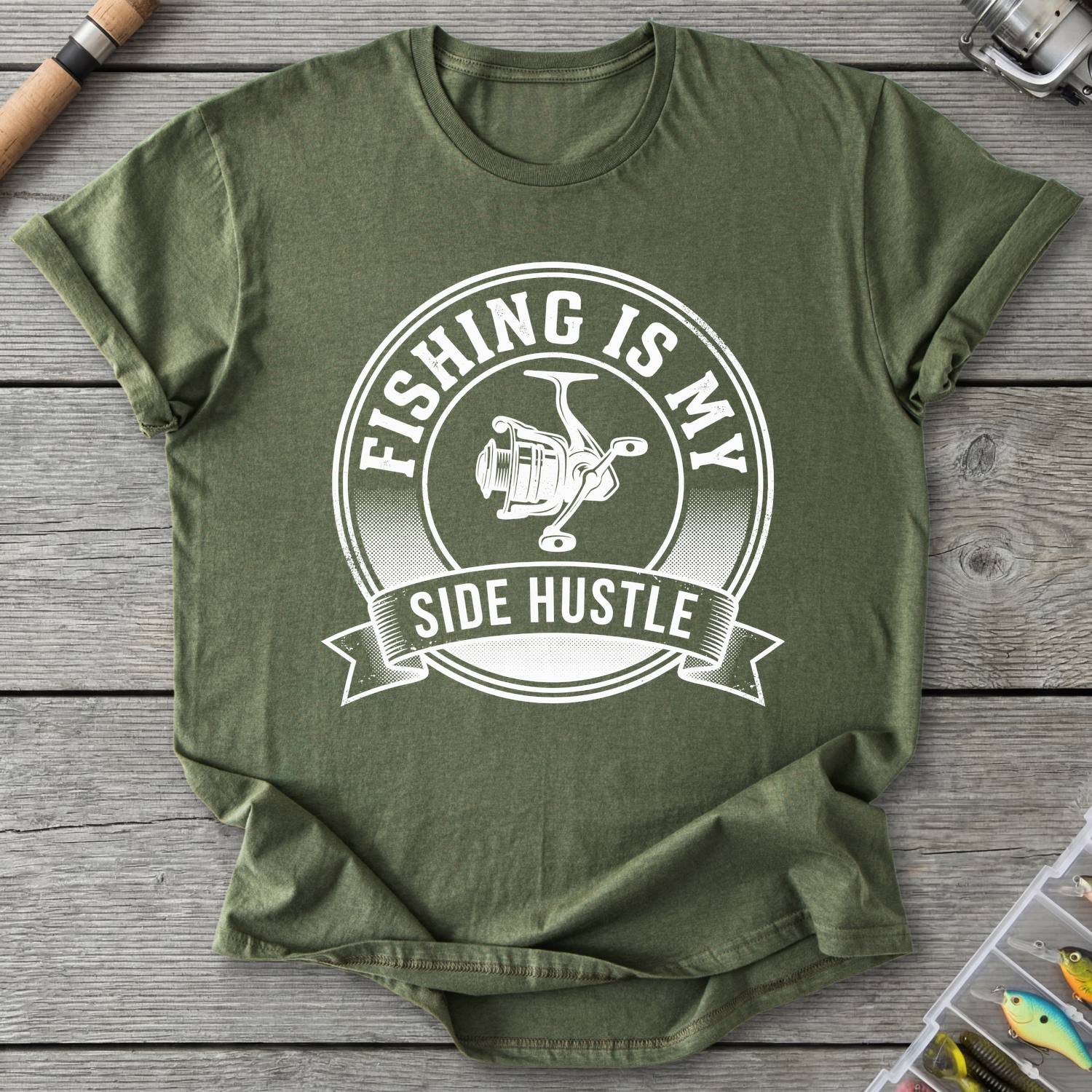 Fishing Is My Side Hustle T-Shirt in Military Green | River Giants Club