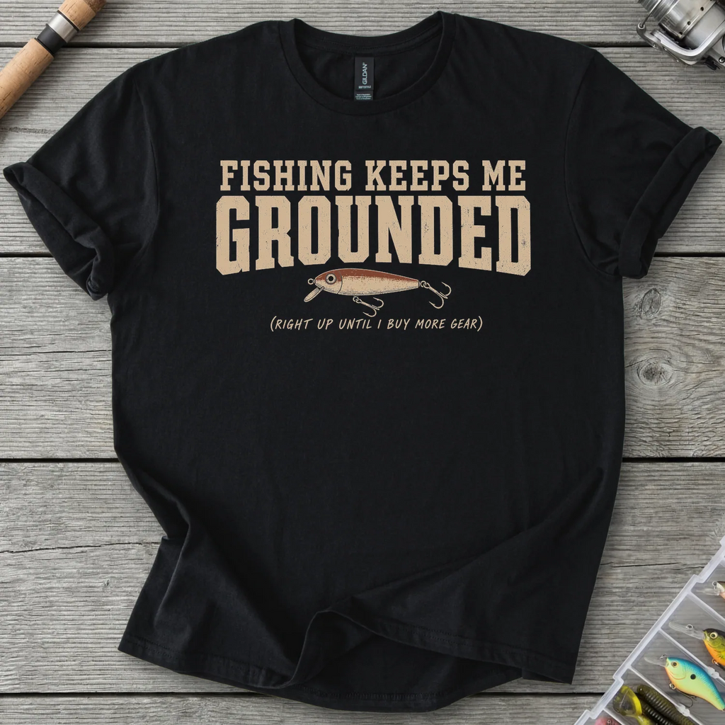 Fishing Keeps Me Grounded T-Shirt in Black | River Giants Club