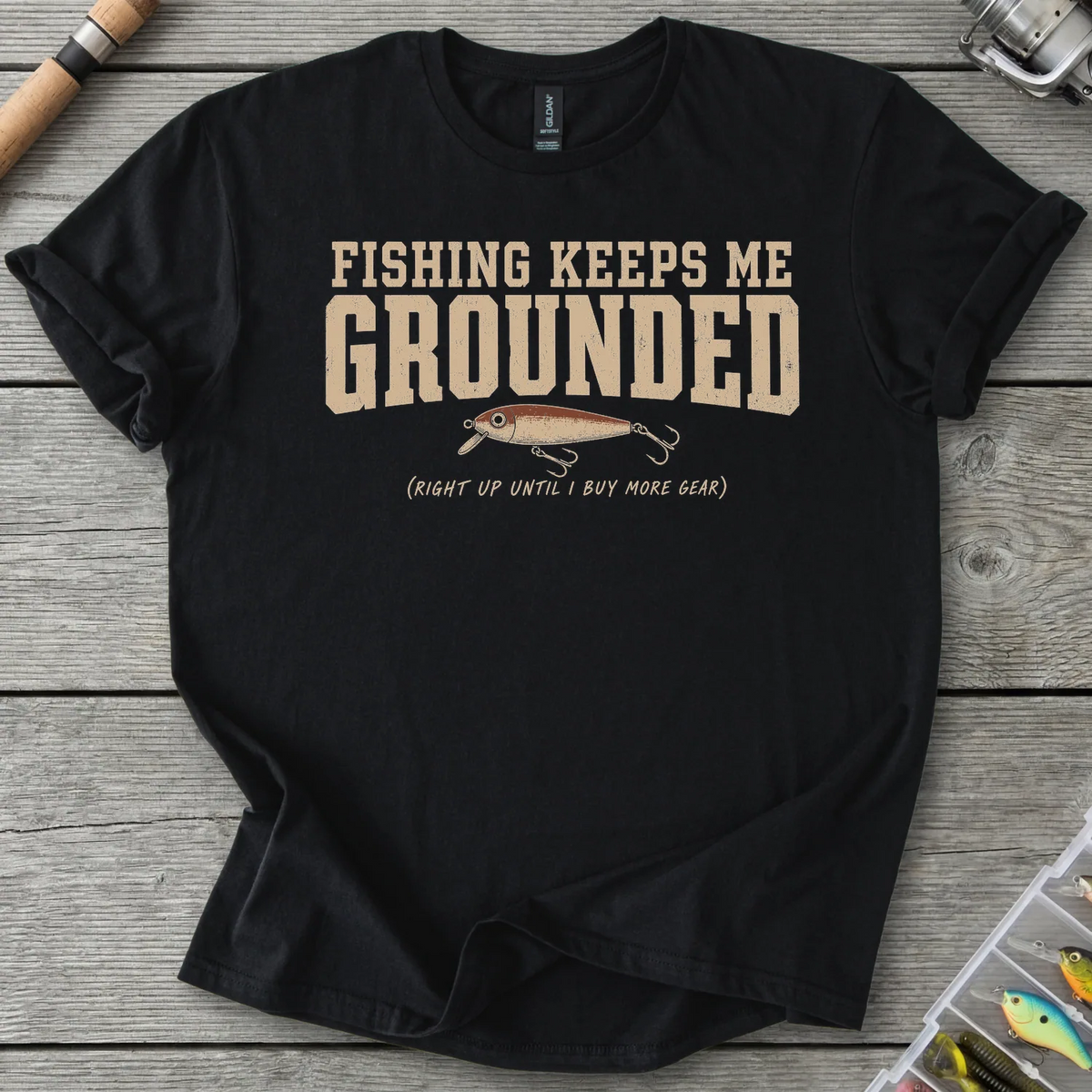 Fishing Keeps Me Grounded T-Shirt in Black | River Giants Club