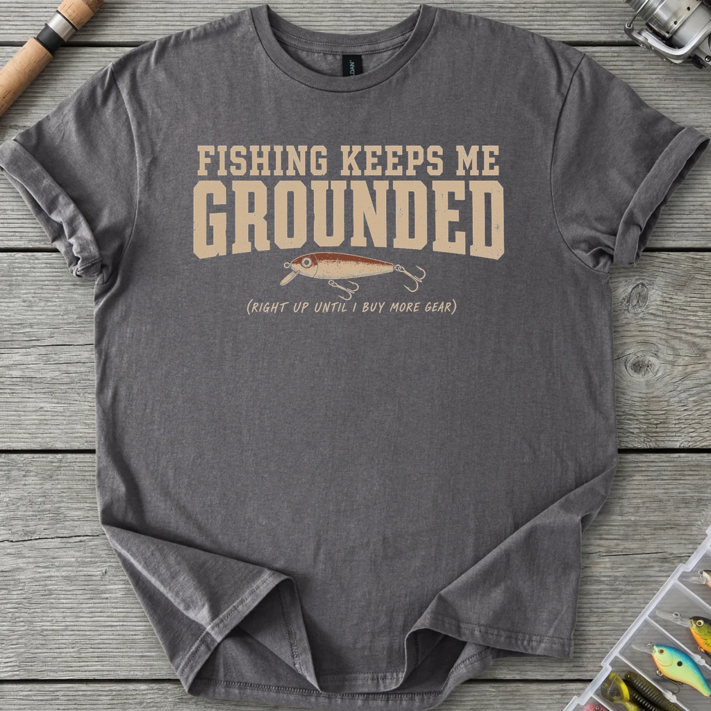Fishing Keeps Me Grounded T-Shirt in Charcoal | River Giants Club
