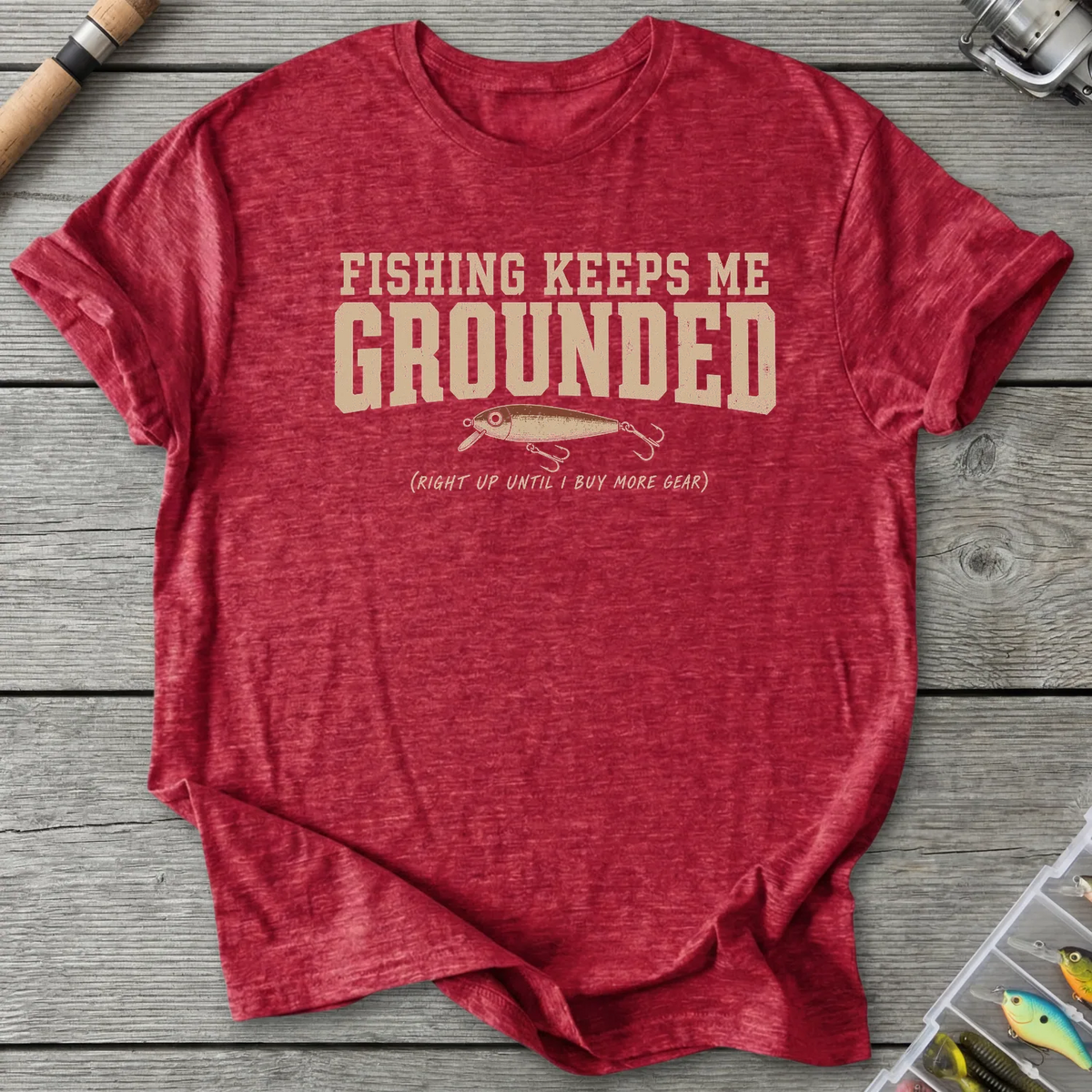 Fishing Keeps Me Grounded T-Shirt in Heather Red | River Giants Club